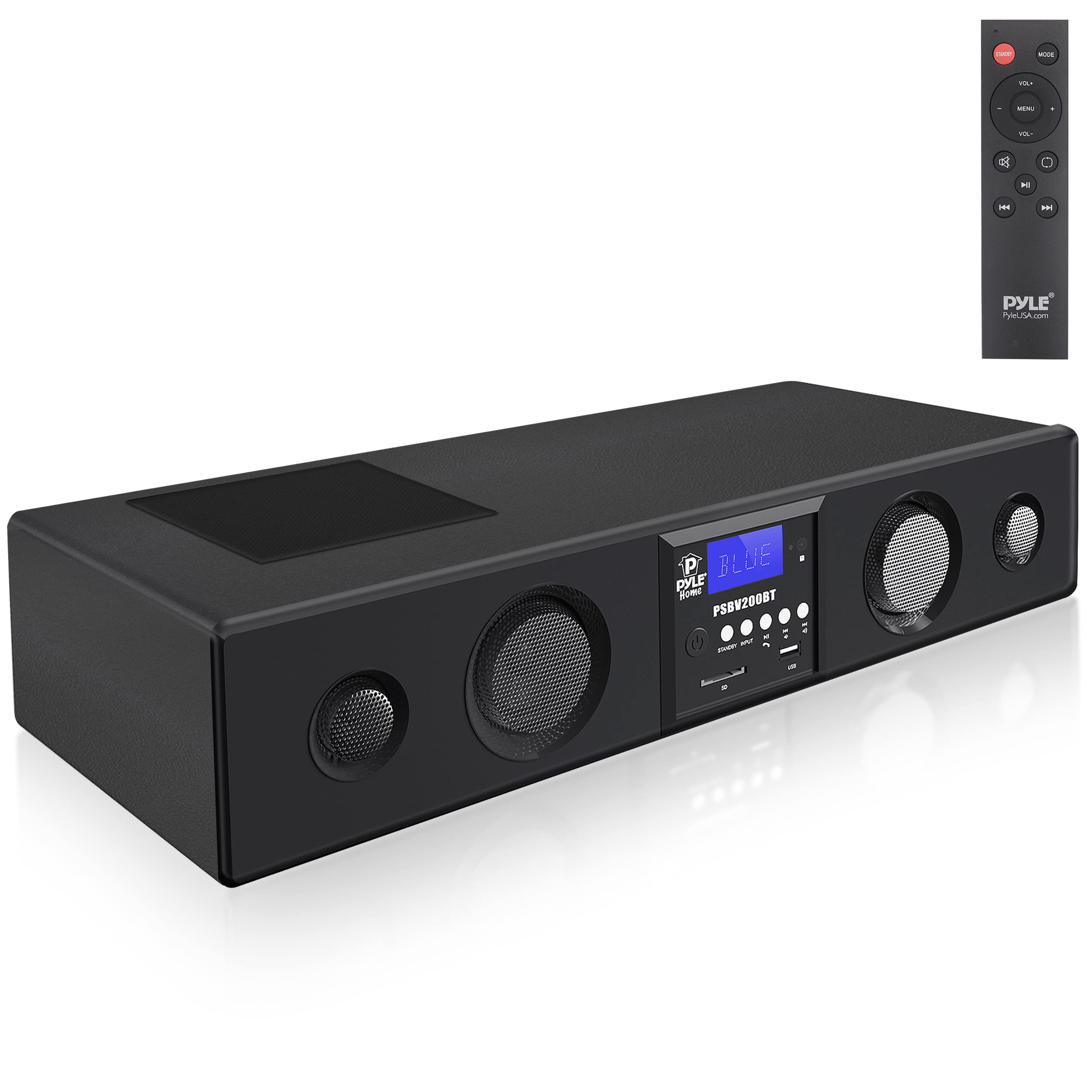 Pyle PSBV200BT 3D Surround Sound Bluetooth Soundbar with Deep Bass - Wireless TV Speaker System with USB, SD, FM Radio & 3.5mm AUX Input, Remote Control - Perfect for Home Theater, Gaming & Movie Nights (Black)
