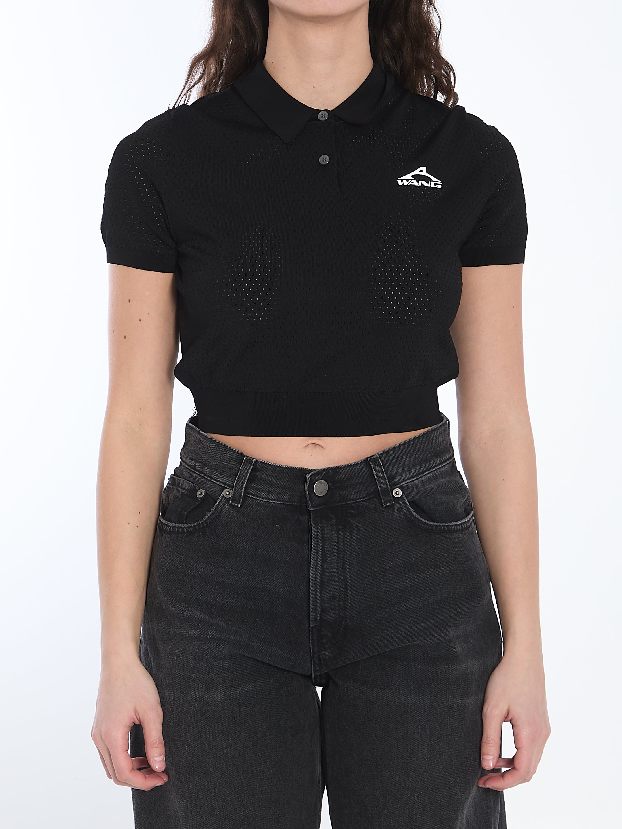 Alexander Wang Cropped Polo Shirt with 3D Logo - Trendy Women's Fashion Top for Casual Outings & Streetwear Style