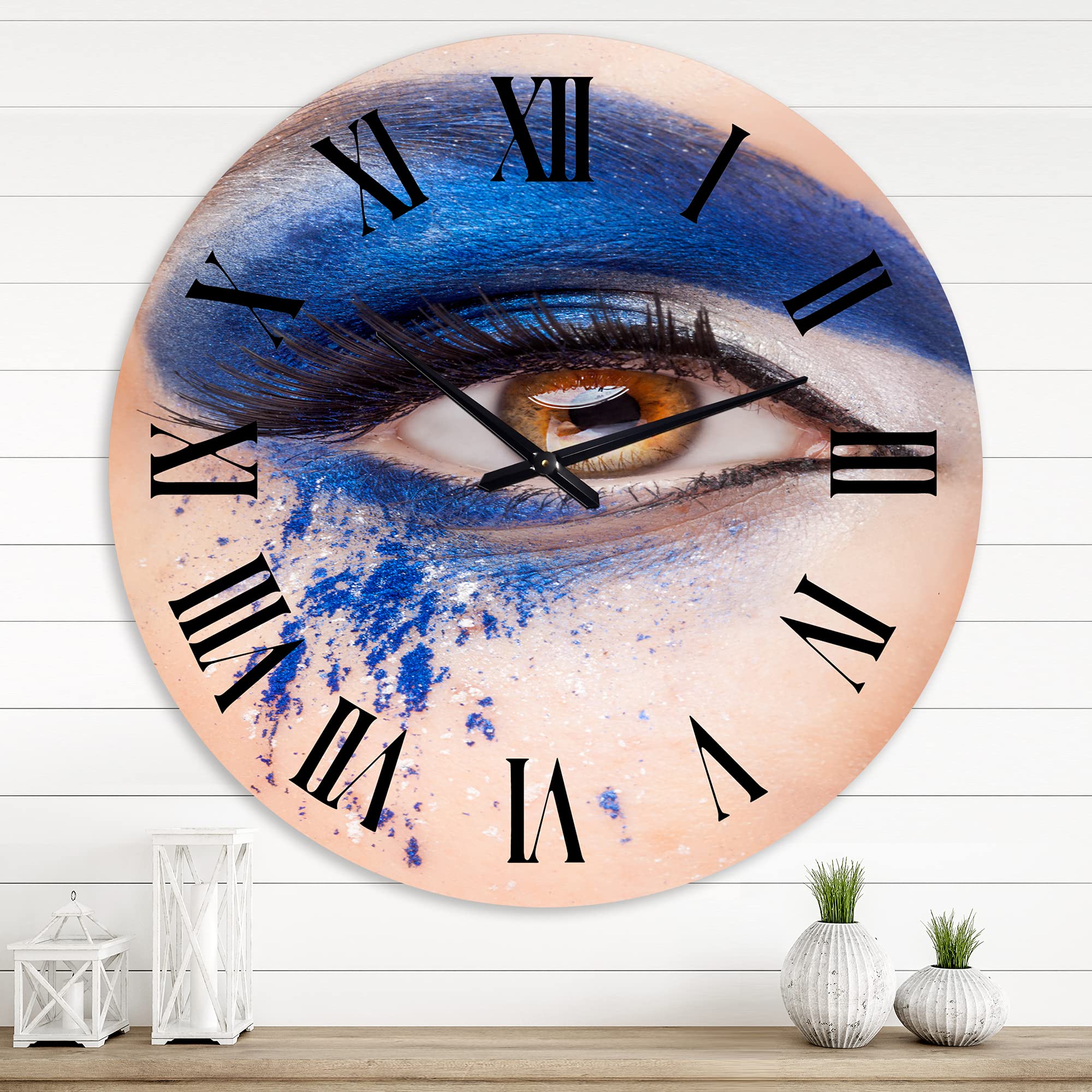 DesignQ Modern Large Wall Clock - Blue Fantasy Eye Close-Up Art for Kitchen, Living Room & Office Decor | Unique Home & Wall Decorations