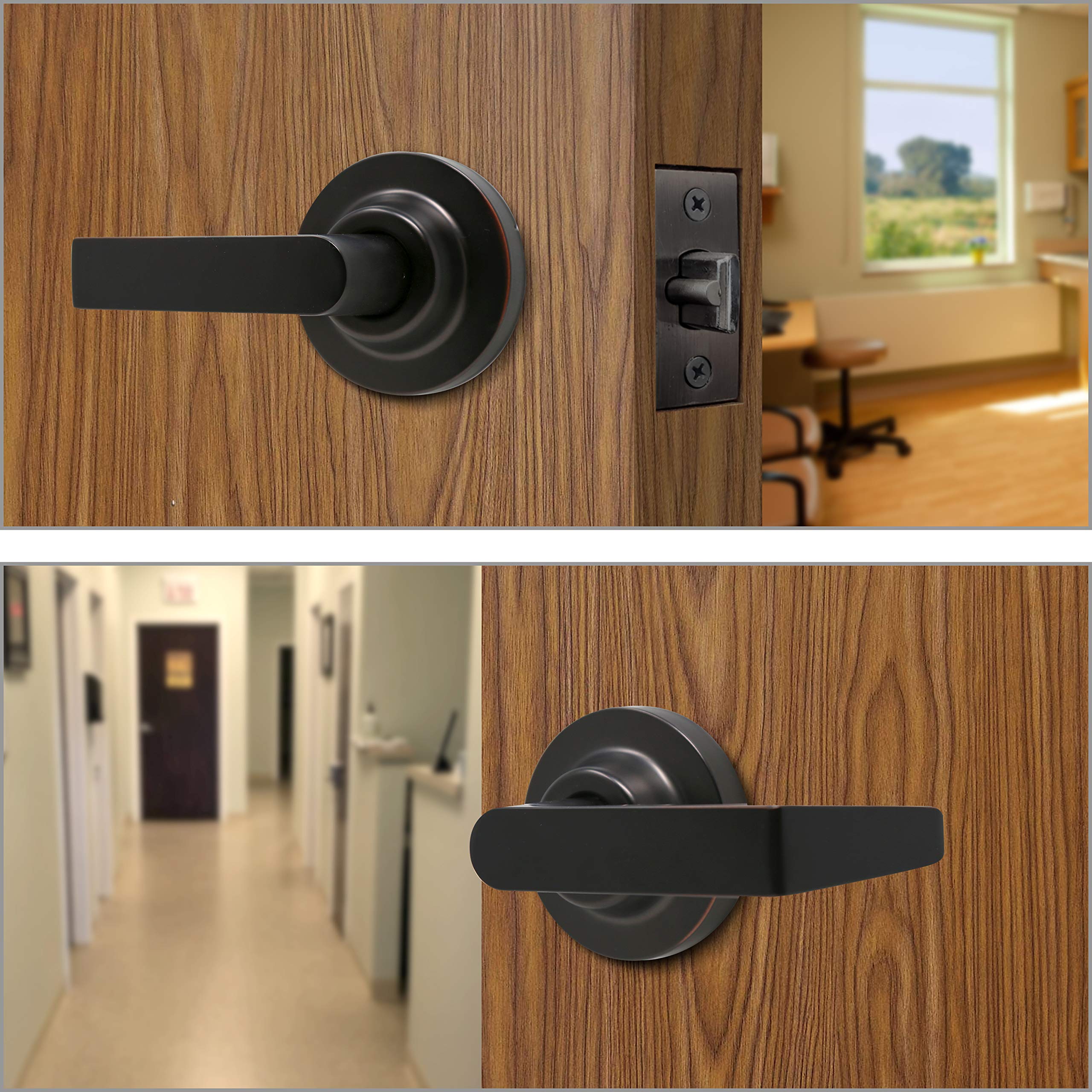MiLocks Grade 1 Commercial Heavy Duty Cylindrical Lever Lock - Oil Rubbed Bronze Finish for Passage Doors | Ideal for Office Buildings, Warehouses & Industrial Facilities