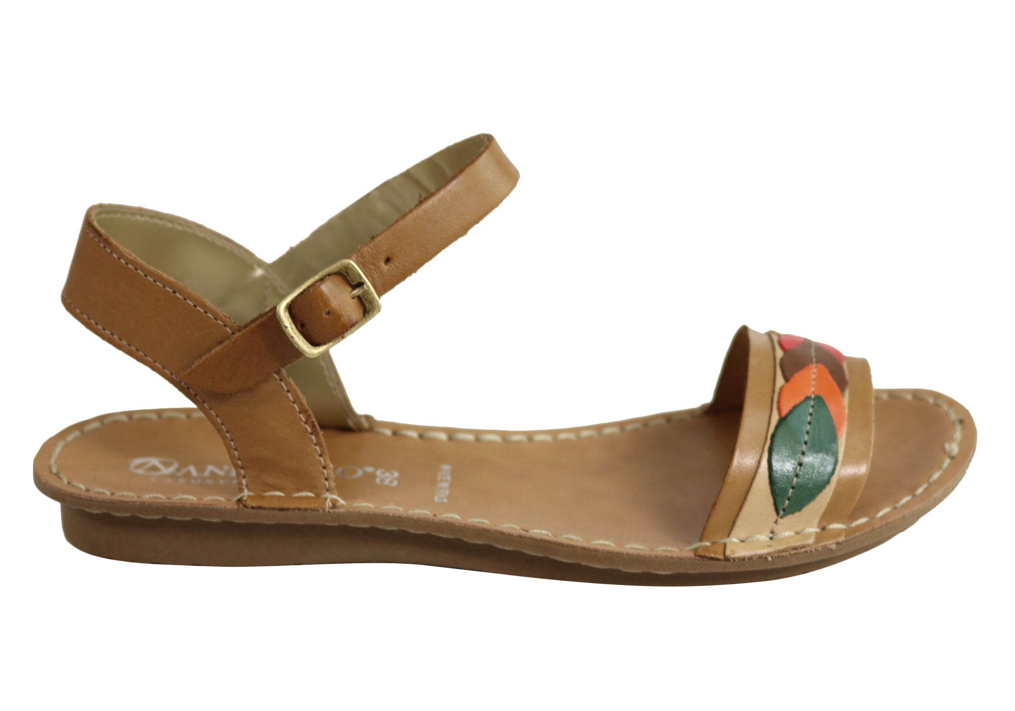 Andacco Petal Women's Comfortable Flat Leather Sandals - Handmade in Brazil - Perfect for Beach, Vacation & Summer Outfits
