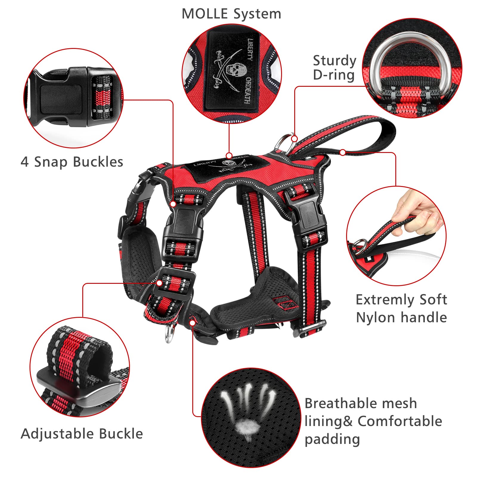 WINSEE Reflective No-Pull Dog Harness Collar and Leash Set - Adjustable Pet Vest for Small, Medium, Large & X-Large Dogs - Perfect for Walking, Running, Training & Outdoor Adventures (Red)