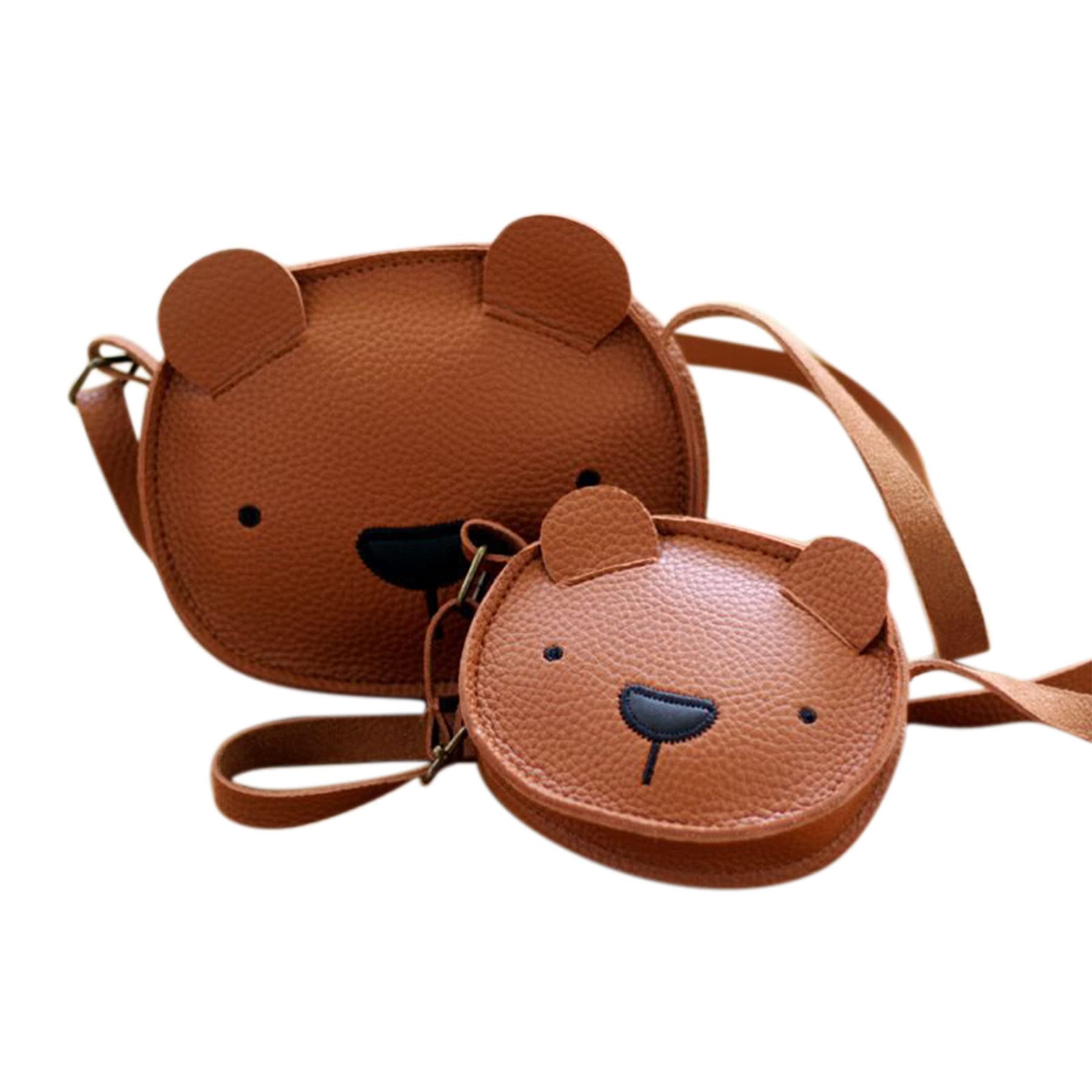Adorable Cartoon Bear Leather Mini Coin Purse & Crossbody Bag for Toddler Girls and Boys - Perfect for School, Travel, and Daily Use