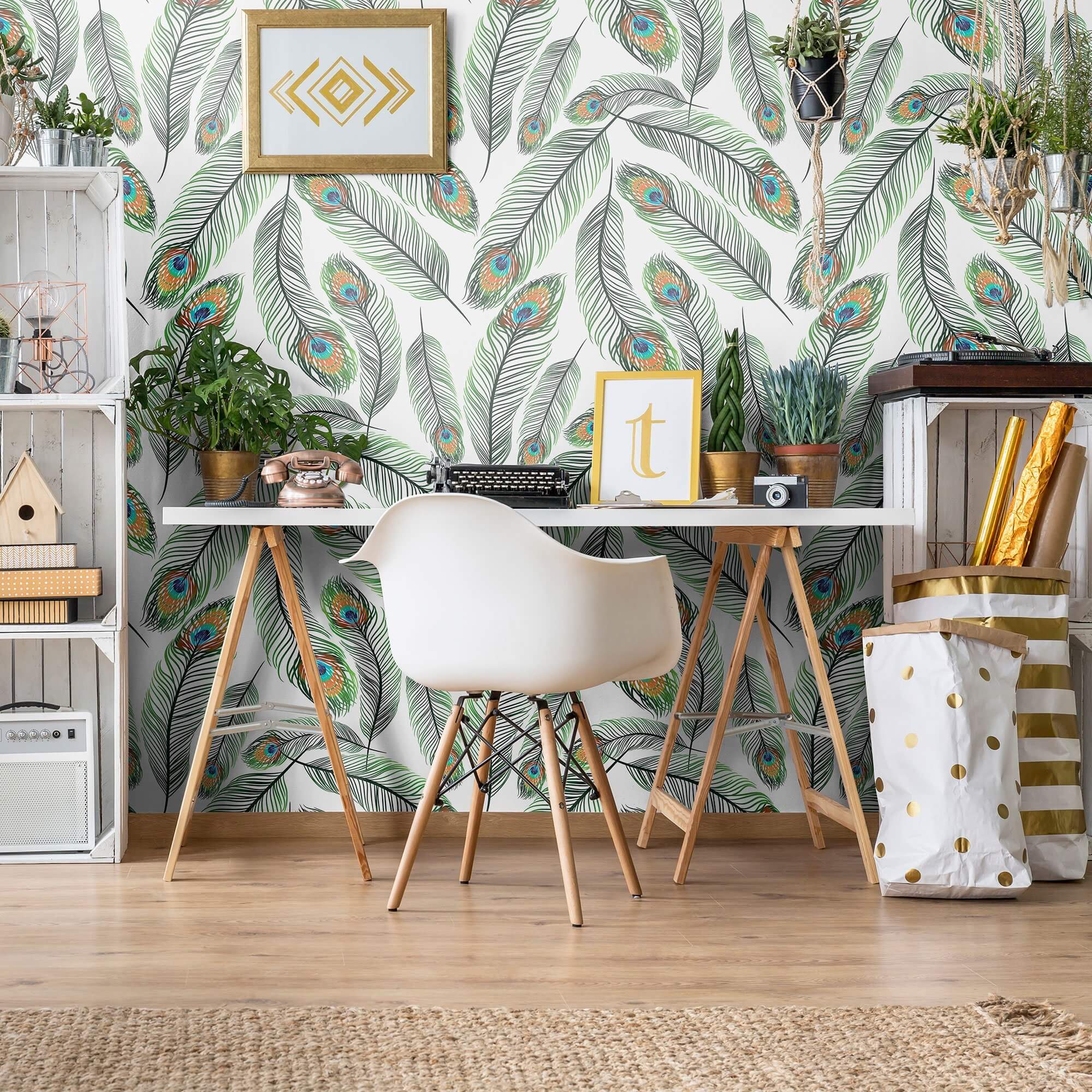 White & Turquoise Bird Animal Peel and Stick Removable Wallpaper - Self-Adhesive Decorative Wall Covering for Bedroom, Nursery, Living Room & Home Decor