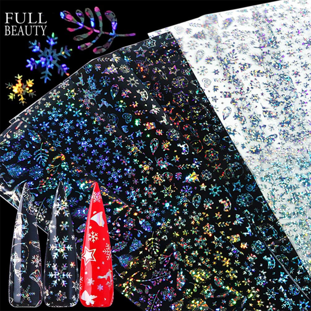 Lurrose 30 Sheets Holographic Christmas Nail Foil Stickers - Silver Snowflake Nail Art Transfers & Decals for DIY Manicure | Perfect for Holiday Parties, Gift Wrapping & Winter Nail Designs