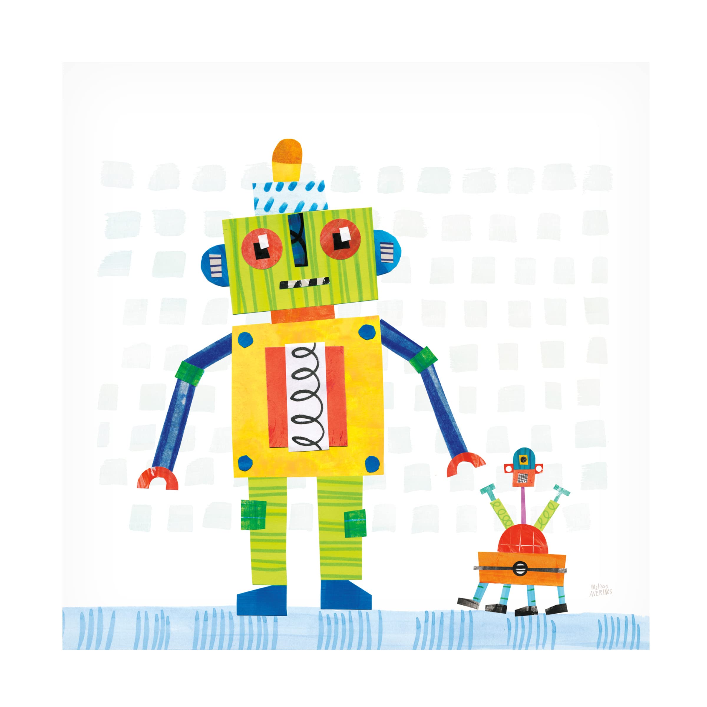 Trademark Fine Art 'Robot Party IV on Square Toys' Canvas Art Print by Melissa Averinos - Modern Pop Art for Kids Room Decor & Playroom Wall Art