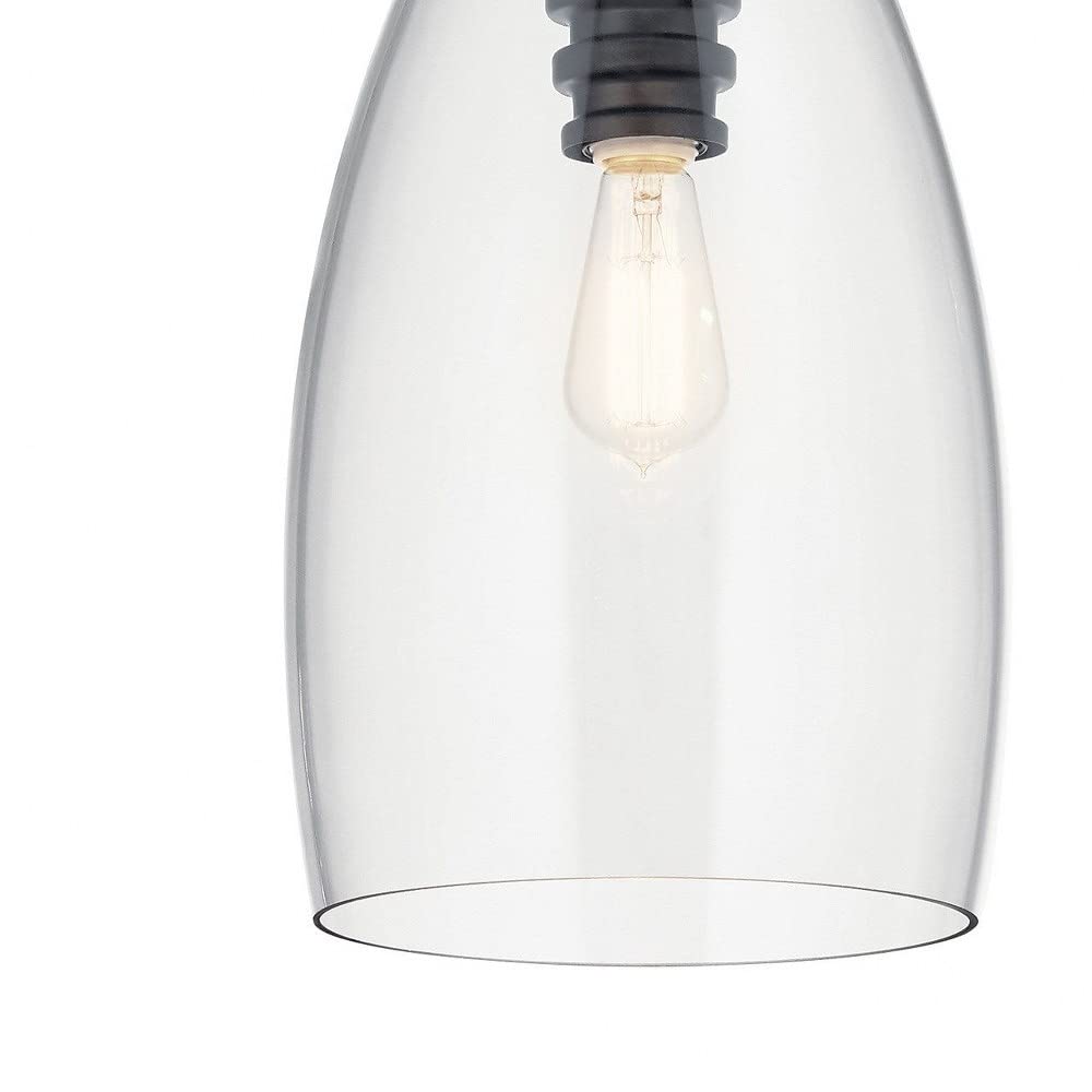 Modern Black Pendant Light with Clear Glass Shade - Sleek Contemporary Ceiling Lighting for Kitchen Island, Dining Room, or Living Room Decor