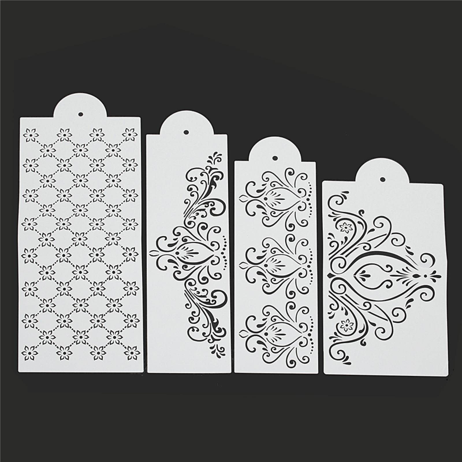 4-Piece Princess Lace Cake Stencil Set for Cake Decorating - DIY Cake Border Stencils, Baking Tools for Wedding, Birthday & Party Cakes - Perfect for Professional Bakers & Home Bakers