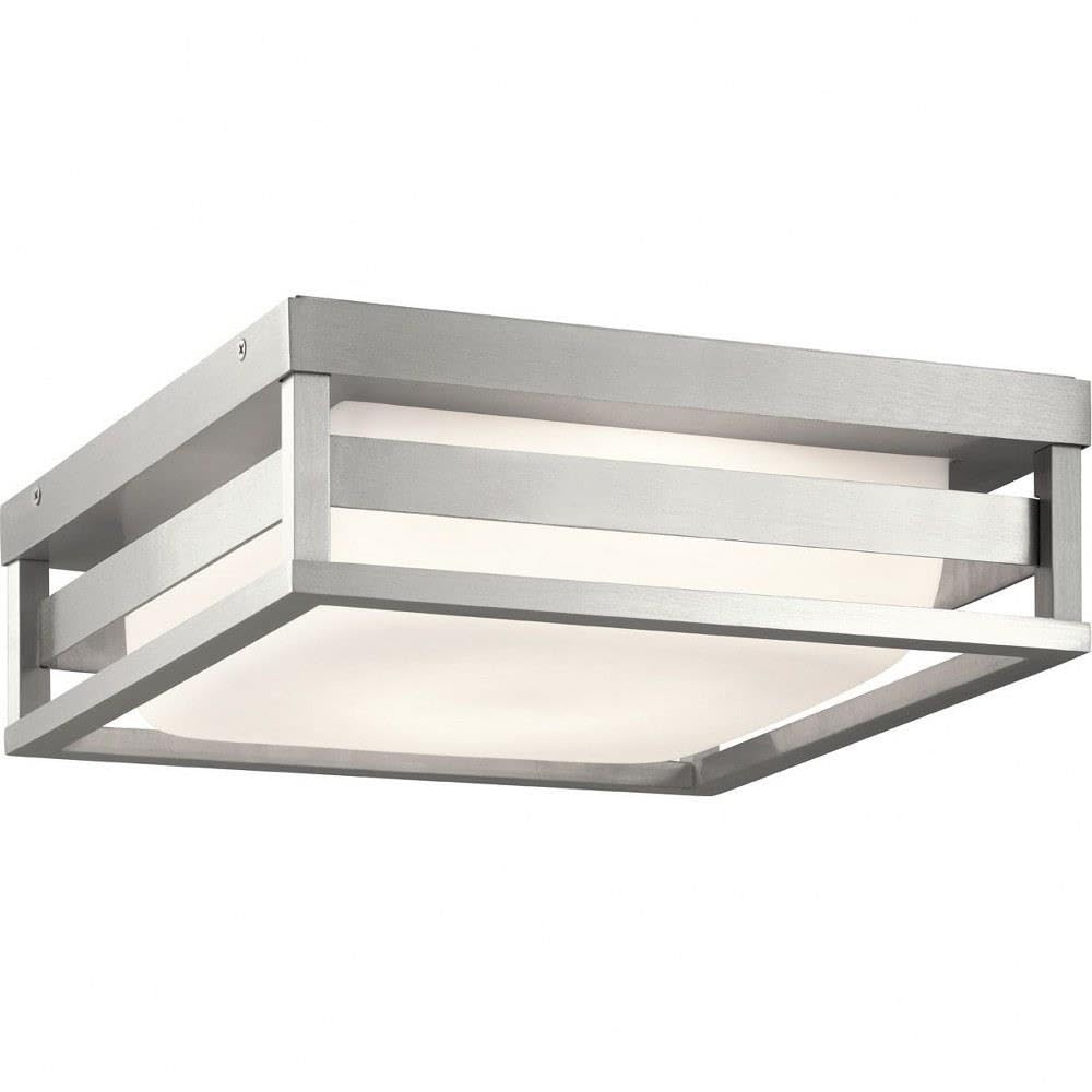 23W LED Outdoor Flush Mount Light - 12 Inch Wide Brushed Aluminum Finish - Modern Semi-Flush Ceiling Light for Porch, Patio & Garage - Durable Weatherproof Exterior Lighting