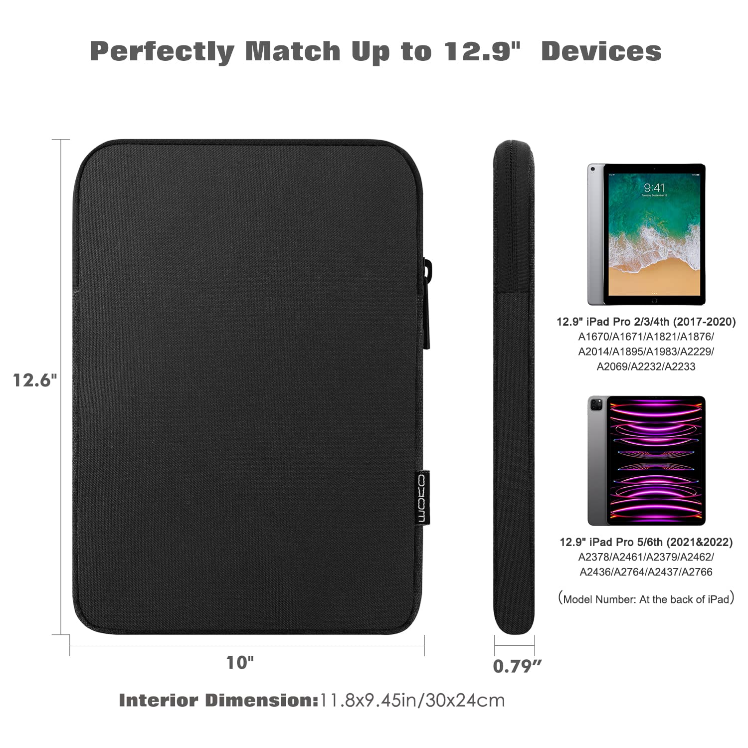 MoKo 13 Inch Tablet Sleeve Case - Compatible with iPad Air M3 2025, iPad Pro M4/Air M2 2024, iPad Pro 12.9, Galaxy Tab S8+/S9+ 12.4 - Protective Polyester Bag with Apple Pencil & Smart Keyboard Holder - Perfect for Travel, Work & School (Black)