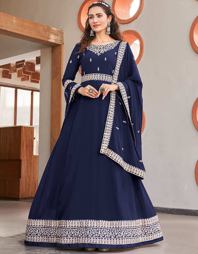 Elegant Blue Anarkali Style Salwar Suit - Designer Indian Ethnic Wear for Women | Perfect for Weddings, Parties & Festive Occasions