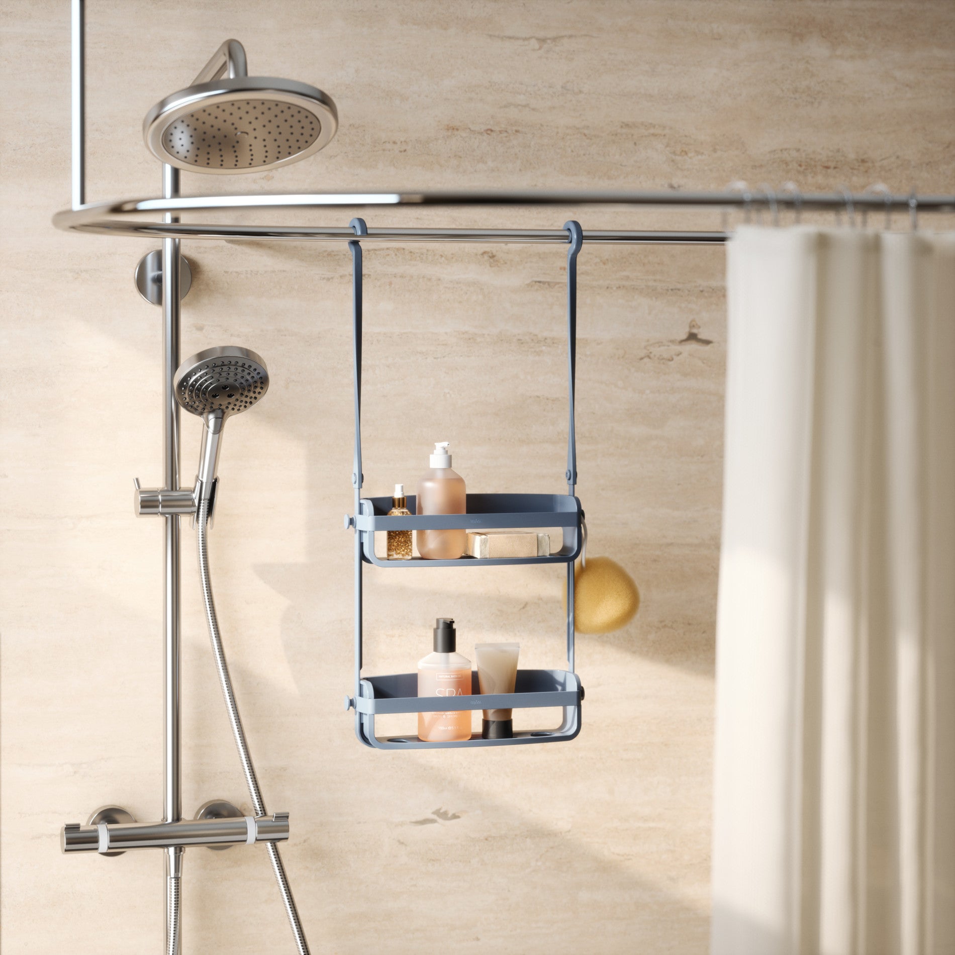 Flexible Shower Caddy Organizer - Rustproof Bathroom Storage Shelf with Hooks for Shampoo, Soap & Accessories - Perfect for Small Spaces & Dorm Showers
