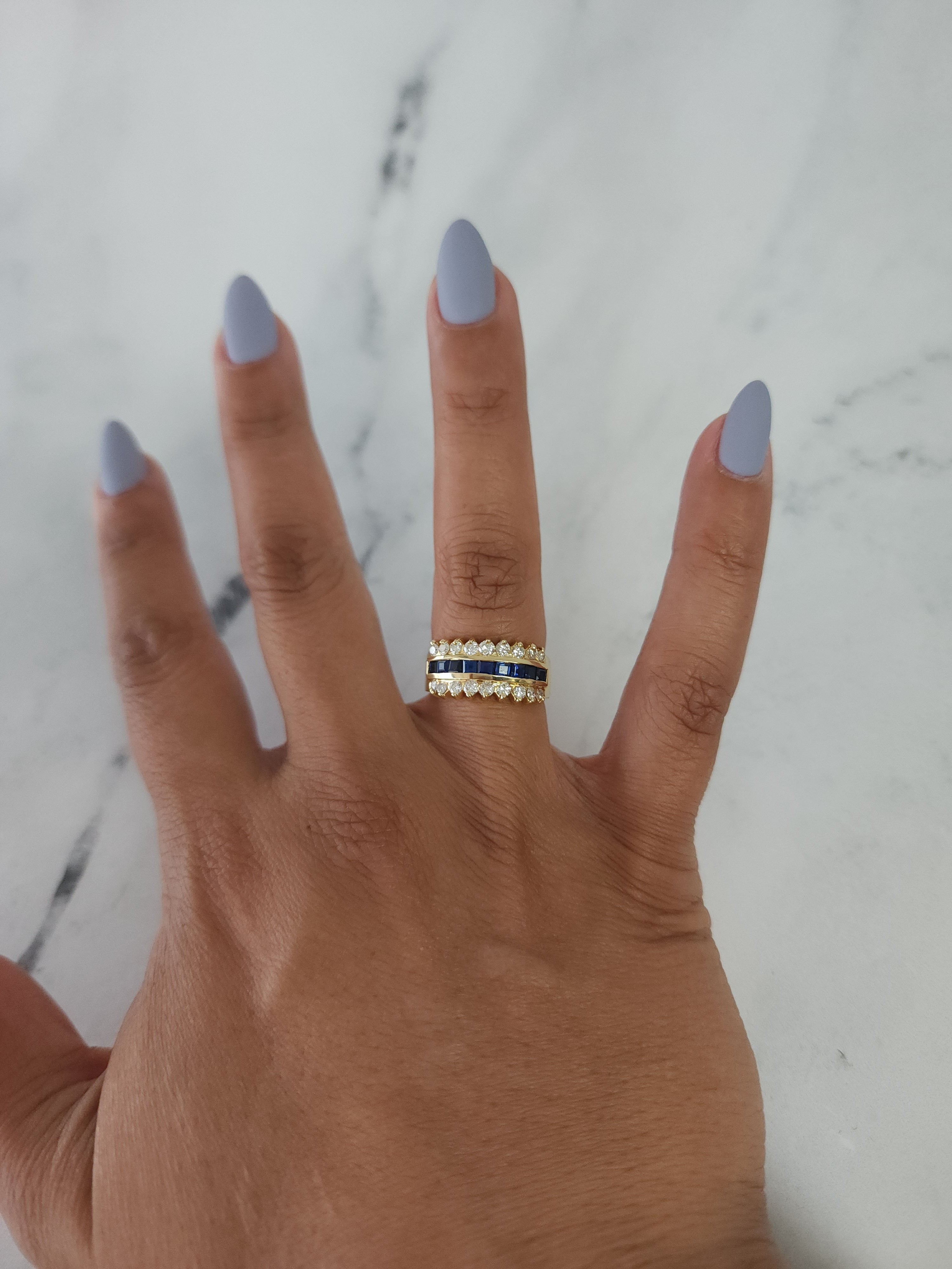 1.55cttw Sapphire & Diamond Wedding Band Ring - 14K Yellow Gold for Women, Bridal Jewelry, Engagement Ring, Anniversary Gift