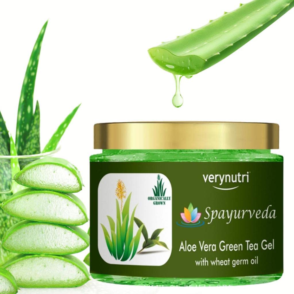 Verynutri Aloe Vera Skin Gel with Green Tea & Wheat Germ Oil - 200g x 2 Pack - Paraben Free, Sulfate Free - Soothing Moisturizer for Sunburn, Dry Skin & After Shave Care