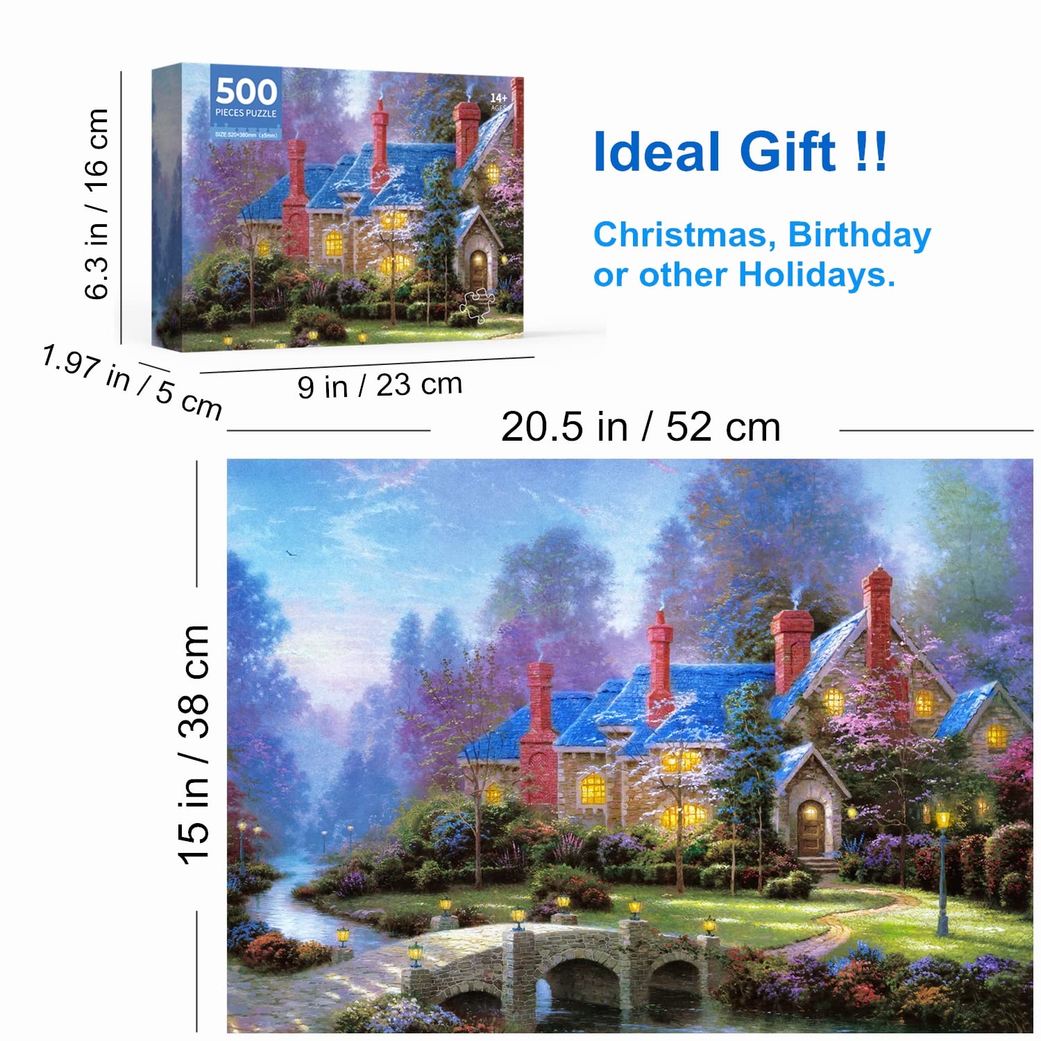 500-Piece Jigsaw Puzzle for Adults & Kids - Tranquil Cottage Landscape (20.5x15 Inch) - Large Piece Educational Puzzle Game for Family Holiday Activities & Stress Relief