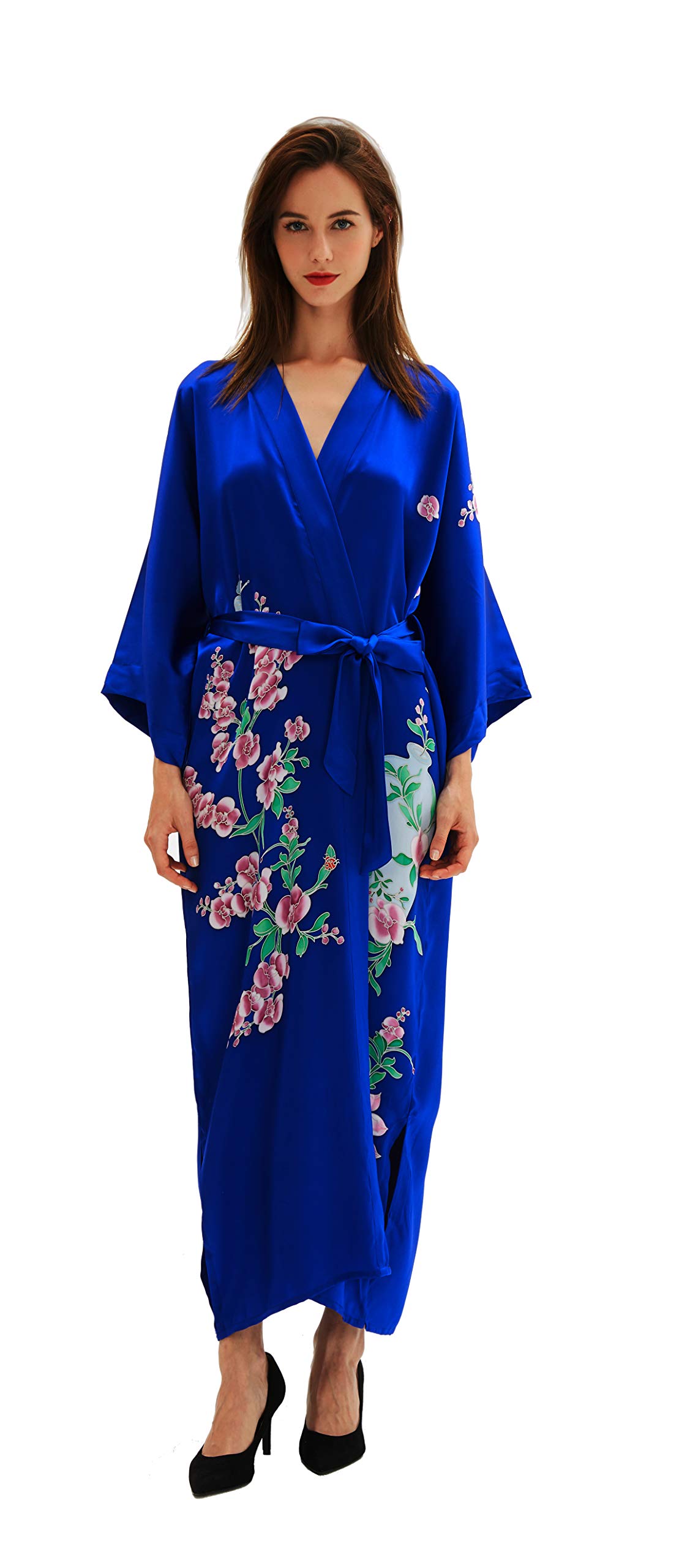 Hand-Painted Silk Kimono Robe for Women - Elegant Long Nightgown & Sleepwear - Perfect for Lounging, Spa Days, and Bridal Dressing