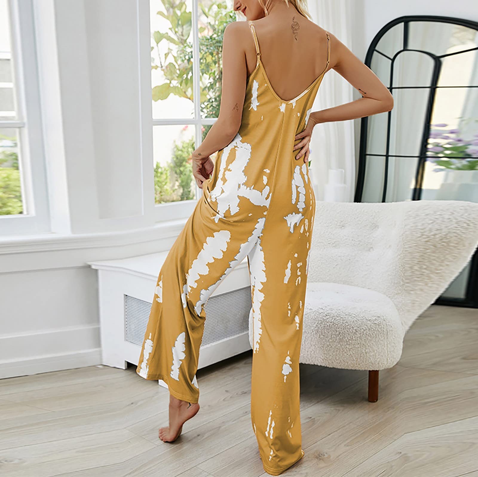 Women's Summer Casual Playsuit - Sleeveless Thin Shoulder Straps Jumpsuit with Chest Fold Decoration & Wide Leg Design | Perfect for Beach Vacations, Outdoor Parties & Casual Wear