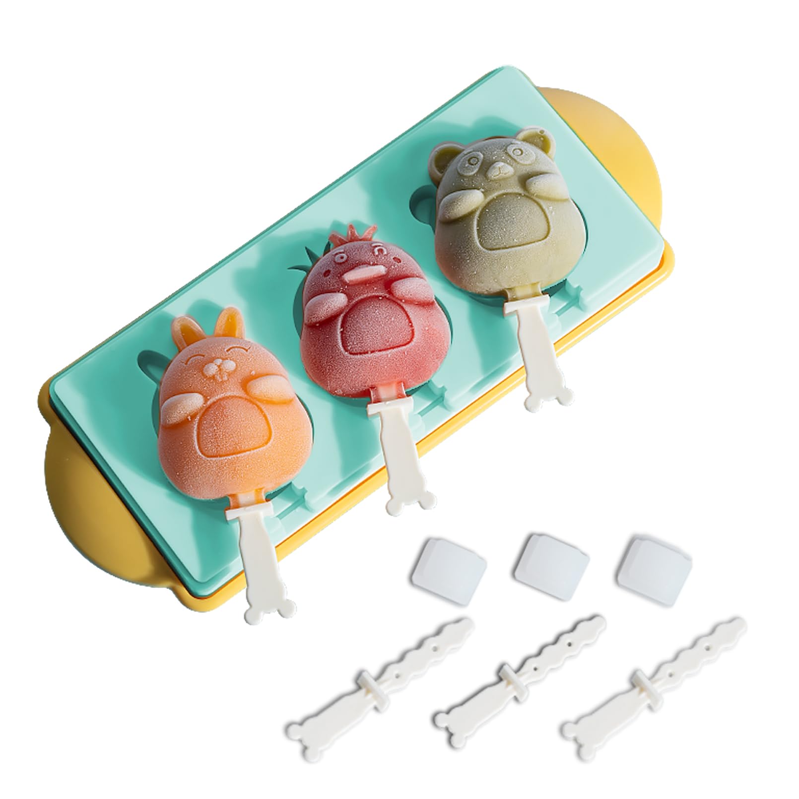 Best Silicone Popsicle Molds - 3 Cavity Animal & Fruit Ice Cream Makers for DIY Homemade Treats - Perfect for Summer Snacks, Kids Parties & Healthy Frozen Desserts (Rabbit Design)
