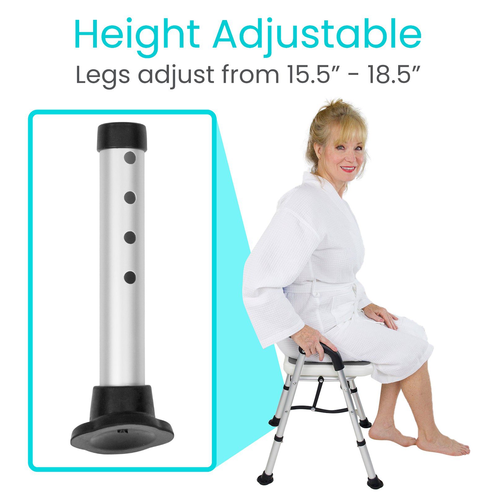 Foldable Shower Chair for Elderly & Disabled - Non-Slip Bath Seat with Adjustable Height & Backrest - Ideal for Seniors, Handicap & Post-Surgery Bathroom Safety (White)