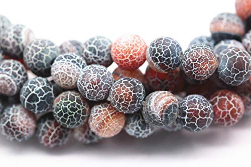 Black Red Fire Agate Cracked Matte Round 6mm 15.5'' Strand - Healing Crystal Beads for Jewelry Making, Meditation & Energy Work