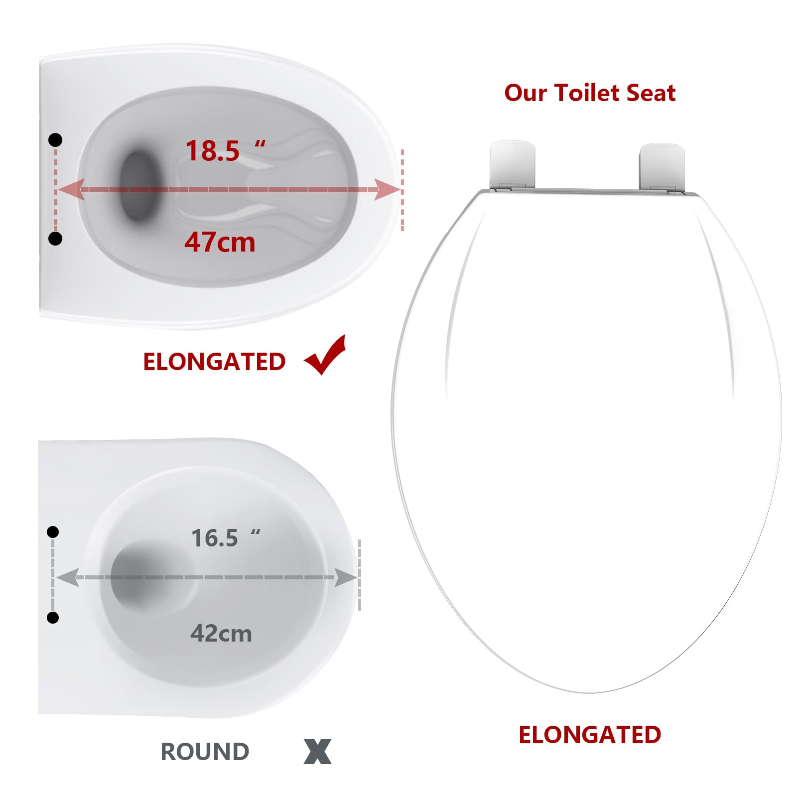 Elongated Toilet Seat with Quick-Release Hinges - Soft Close, No-Slip Design, Easy Installation & Cleaning - Fits Most Elongated Toilets (White) - Perfect for Modern Bathrooms, Guest Rooms & High-Traffic Homes