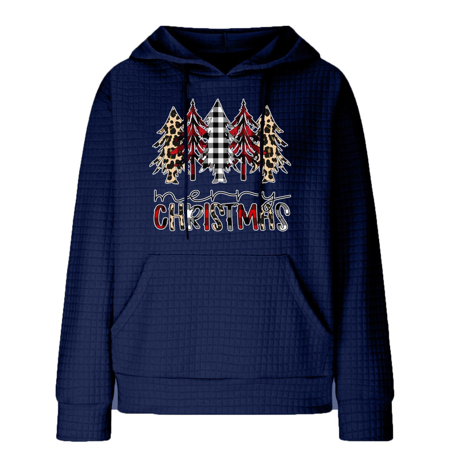 Women's Christmas Sweaters & Hoodies - Plus Size Quilted Waffle Pullover with Pocket | Cozy Holiday Loungewear for Winter Parties & Family Gatherings