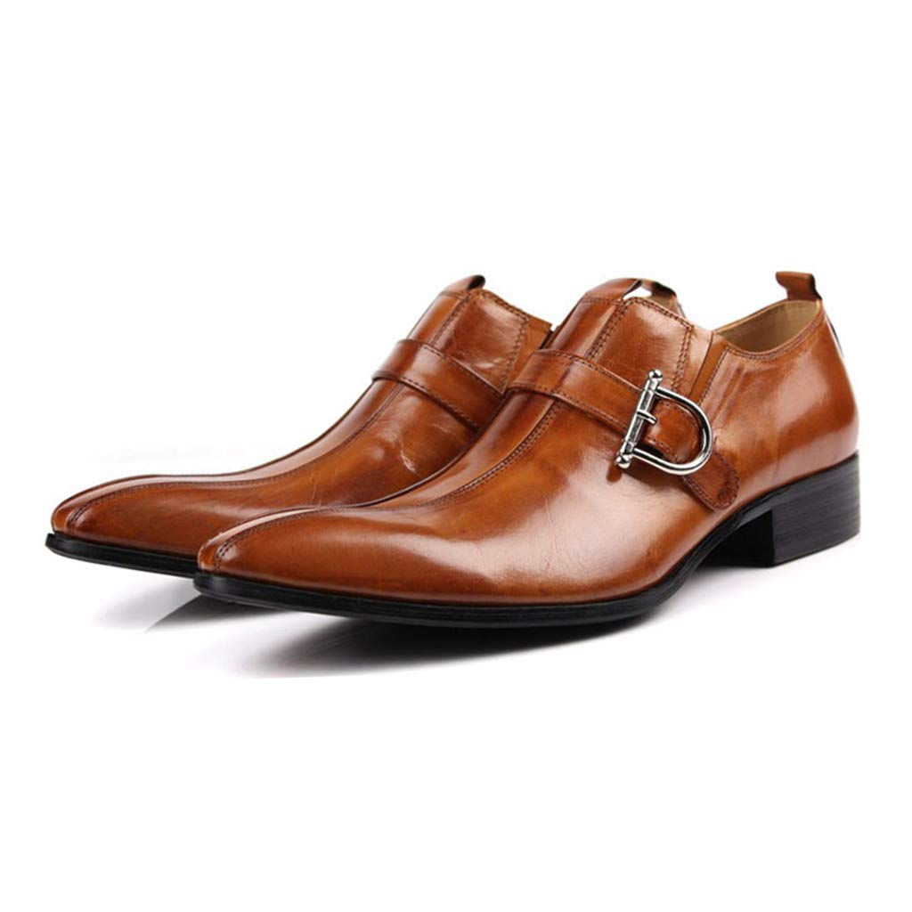 Men's Leather Monk Strap Dress Shoes - Formal Business Oxford Shoes for Wedding, Banquet & Office - Retro Cowhide Buckle Footwear in Brown (Size 38/UK 5.5/US 6.5) - Perfect for Professional Attire & Special Occasions