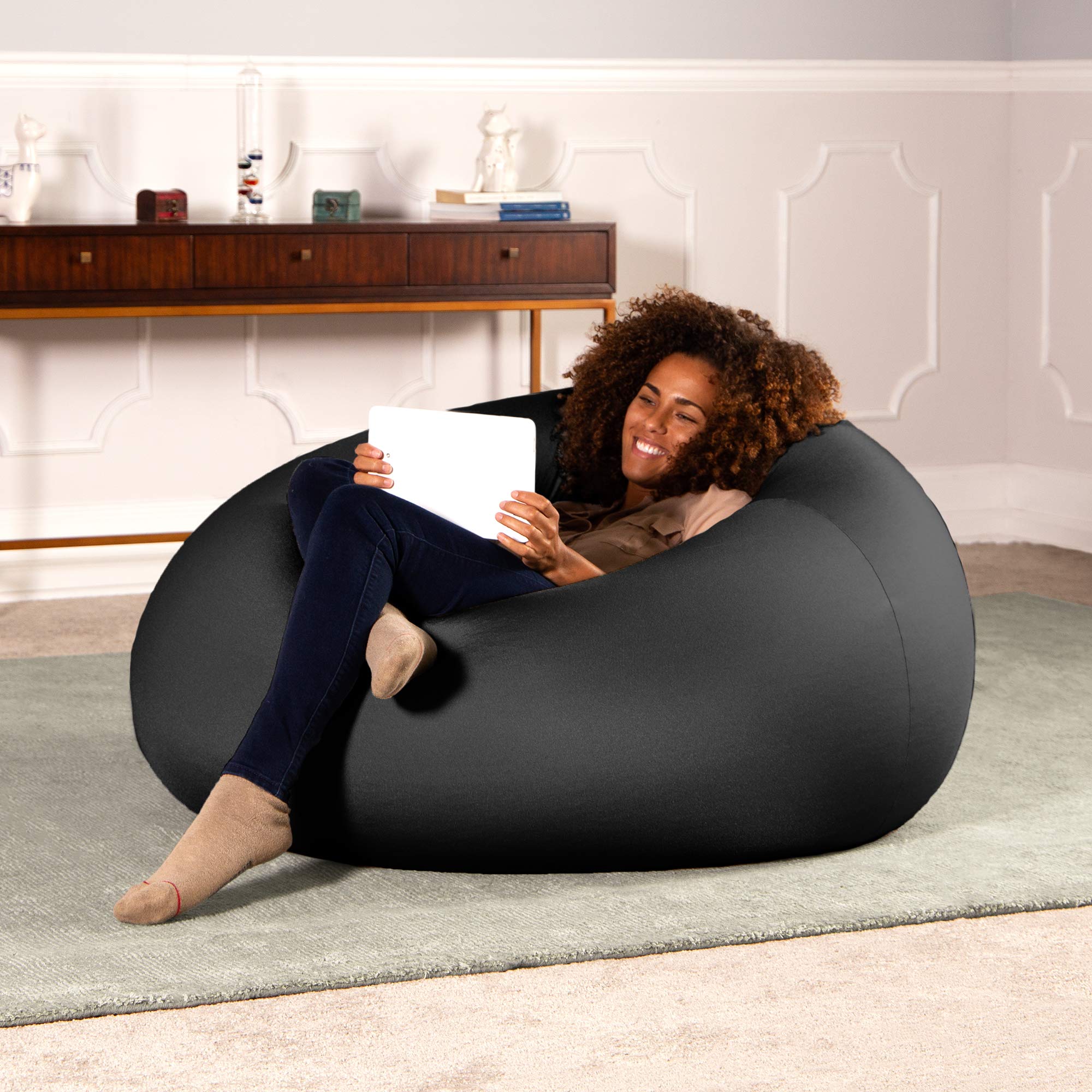 Jaxx Nimbus Spandex Bean Bag Chair for Adults - Oversized Black Memory Foam Lounger for Living Room, Game Room & Dorm - Comfortable Seating for Relaxing, Gaming & Movie Nights