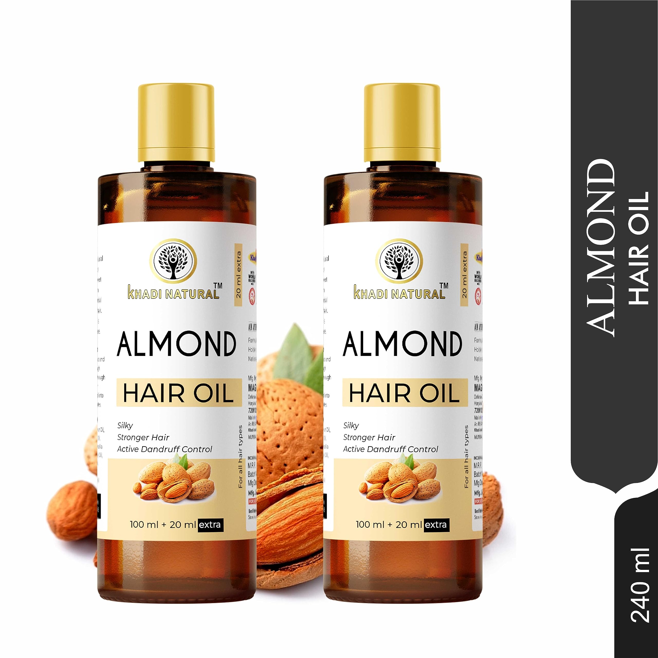 Khadi Natural Almond Hair Oil 120ml - Nourishing & Strengthening Hair Treatment for Dry & Damaged Hair - Pack of 2 (120ml Each) - Perfect for Daily Hair Care & Scalp Massage