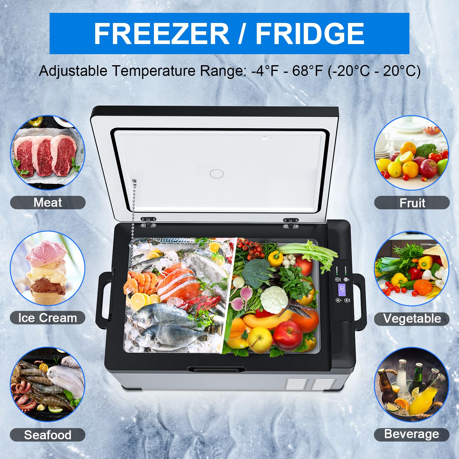 12V Portable Car Refrigerator Freezer - 53QT/50L Electric Cooler for Car, Truck, RV | Camping, Travel, Grocery Shopping & Home Use | Compact Fridge for Road Trips & Outdoor Adventures