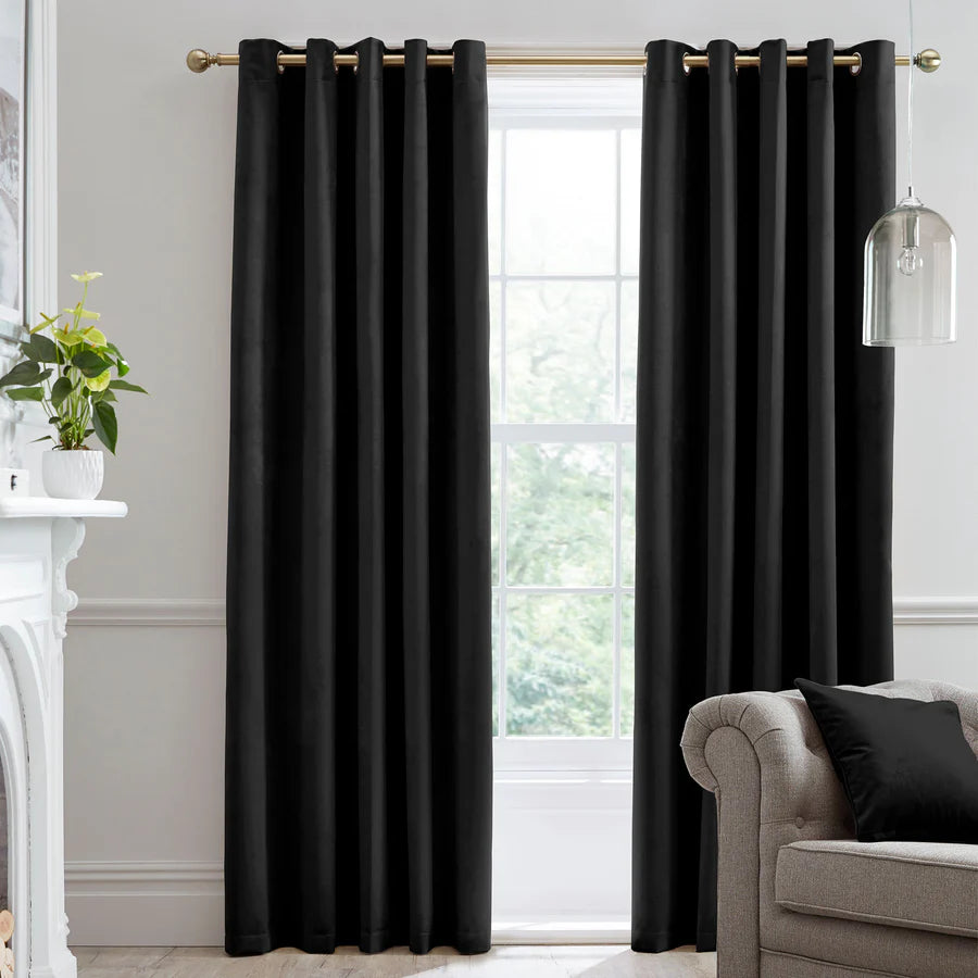 Laurence Llewelyn Bowen Montrose Blackout Eyelet Curtains - Premium Black Window Drapes for Living Room & Bedroom