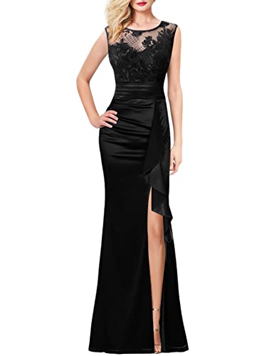 VFSHOW Women's Formal Ruched Ruffles Evening Prom Wedding Party Maxi Dress - Elegant Long Gown for Special Occasions, Dinners & Celebrations