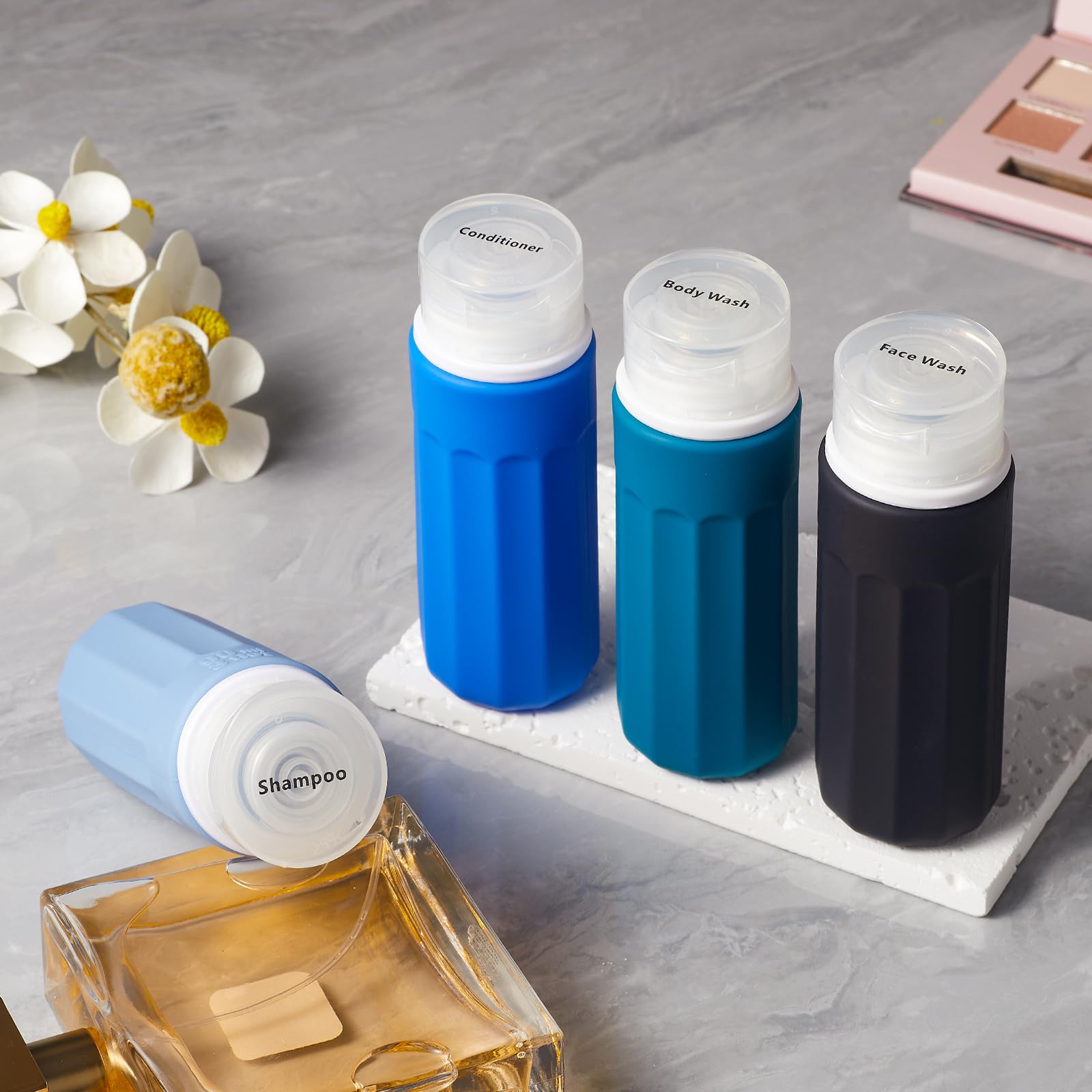 INSFIT TSA Approved 3oz Travel Bottles for Toiletries - BPA Free Leak Proof Silicone Tubes for Shampoo, Conditioner, Lotion & Body Wash with Labels - Perfect for Air Travel, Gym & Vacation Essentials