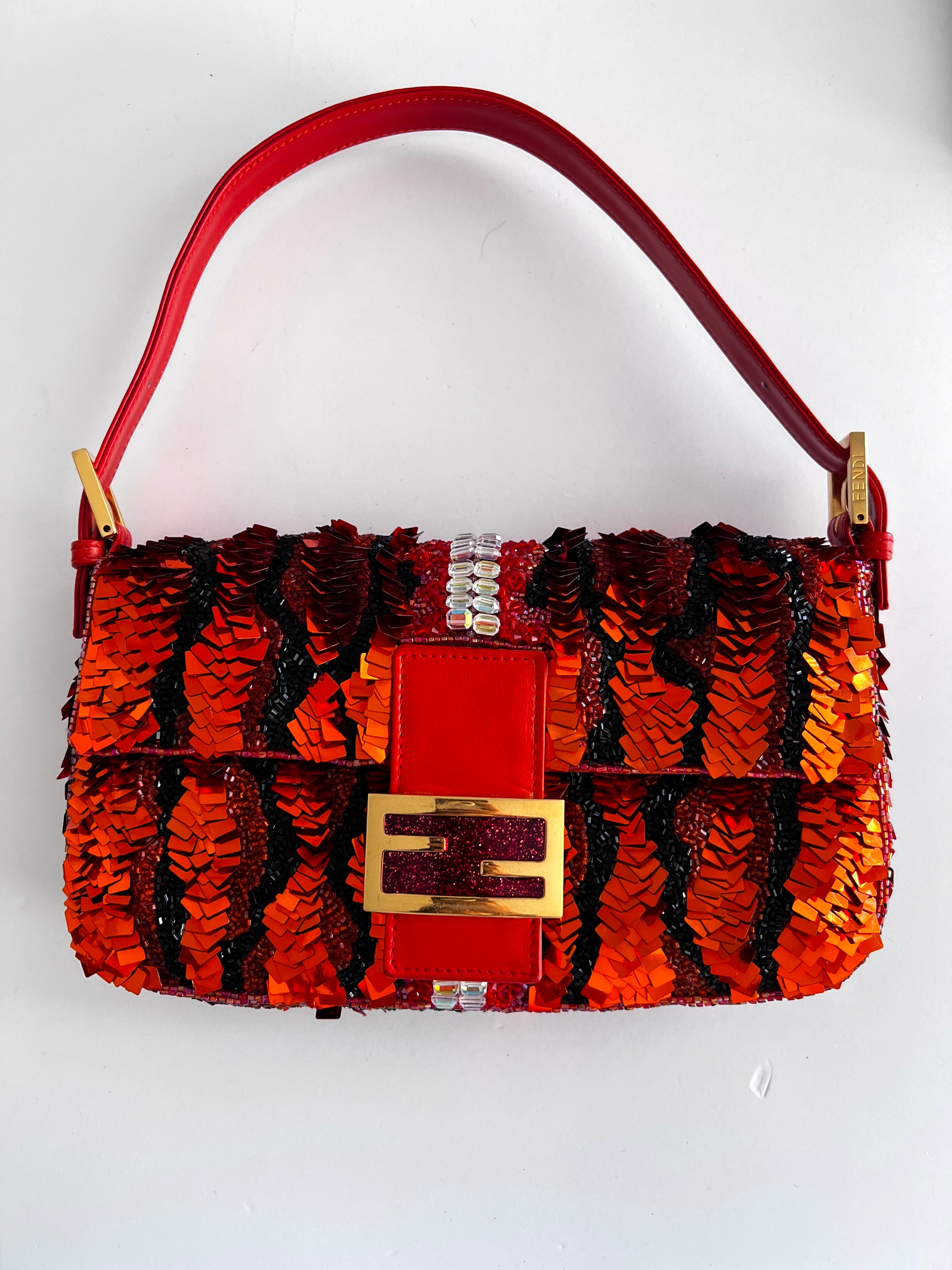 Vintage Fendi Orange Sequin Baguette Bag - Rare Designer Handbag for Women | Perfect for Parties, Weddings & Special Occasions