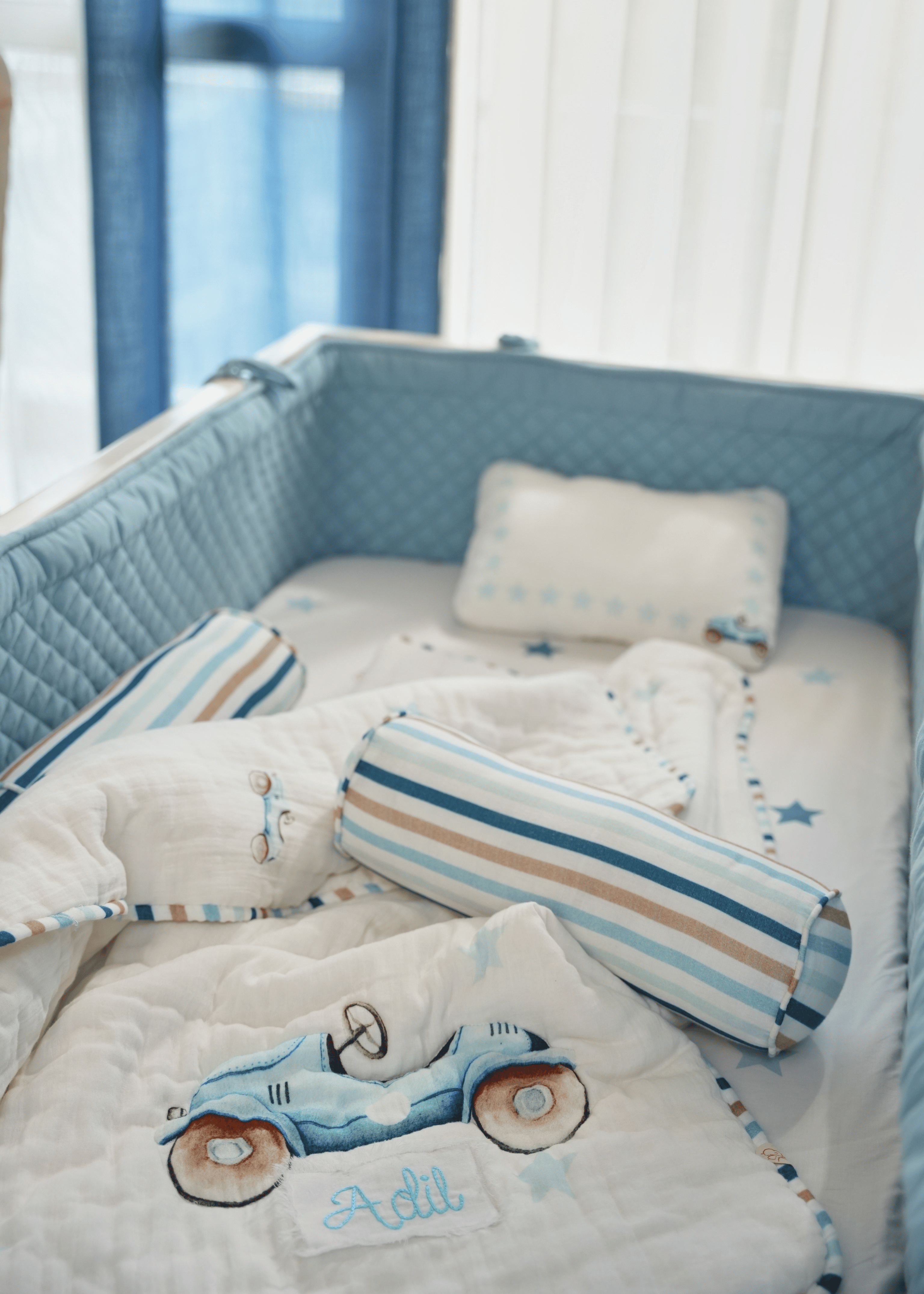 Roadster Complete Baby Cot Bedding Set with Soft Bumper - Premium Nursery Bedding for Newborns & Toddlers | Perfect for Cribs, Daycare & Nursery Decor
