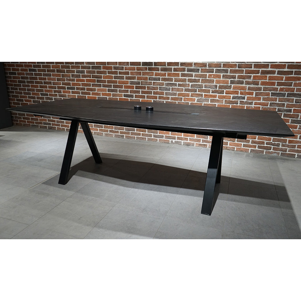 Premium DOLAN 2.4M Boardroom Meeting Table - Black Concrete Finish for Professional Office & Conference Room Settings
