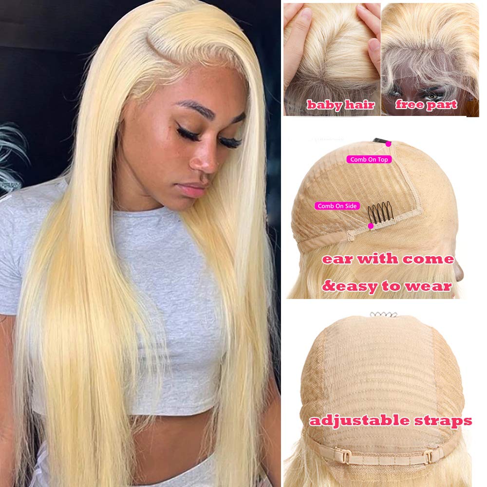 613 Blonde Lace Front Wig Human Hair 24 Inch - 13x4 Pre Plucked with Baby Hair - 9A Brazilian Virgin Straight Lace Frontal Wig for Black Women - Perfect for Daily Wear, Cosplay, and Special Occasions