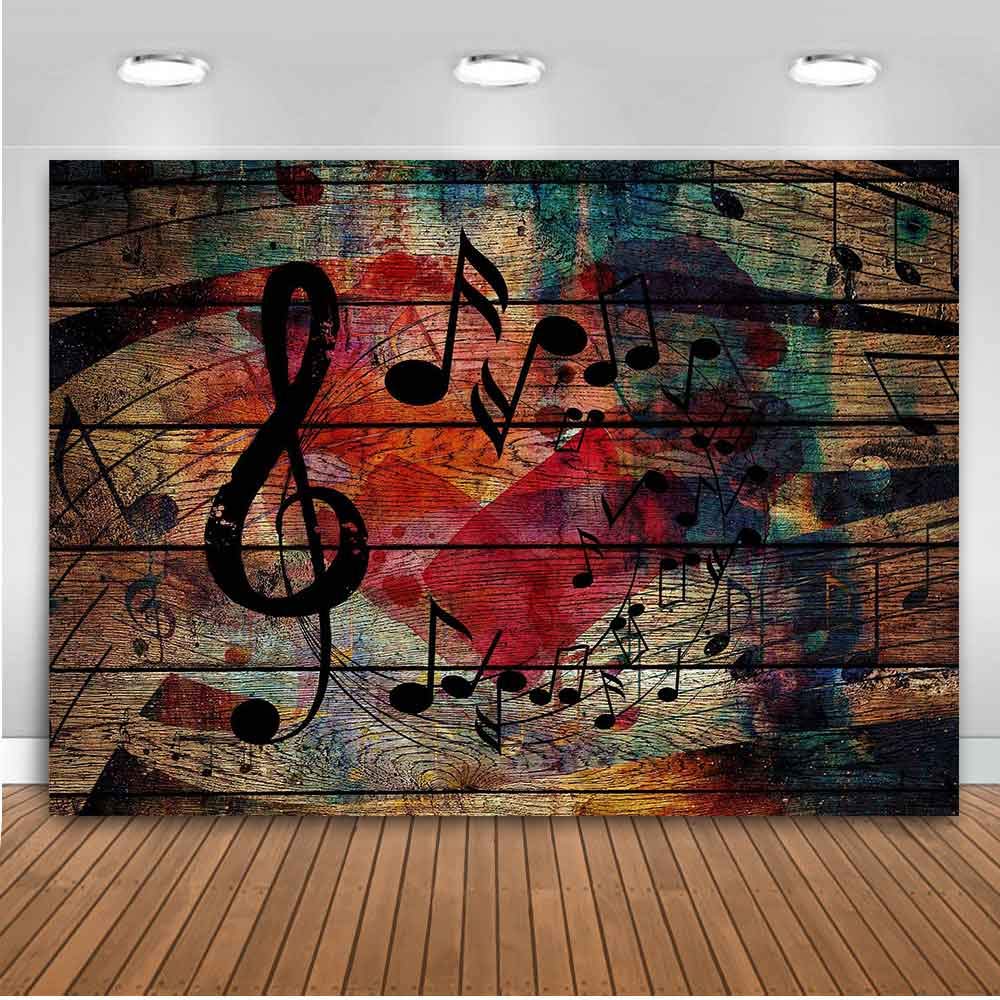 MEETSIOY 7x5ft Music Notation Backdrop - Wooden Wall Photography Background with Music Symbols for Party Decorations, Stage Backdrop & Themed Photo Booth | Perfect for Music Concerts, Birthday Parties & Professional Photography (GEMT1371)