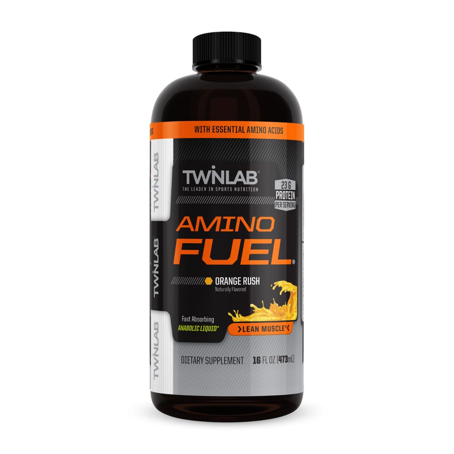 Twinlab Amino Fuel Liquid Orange Rush - Caffeine Free Pre & Post Workout Amino Energy Drink with BCAA & Collagen Peptides - Keto Friendly Muscle Builder & Recovery Drink for Athletes & Fitness Enthusiasts - 16 oz Bottle for Gym, Home Workouts & Sports Performance