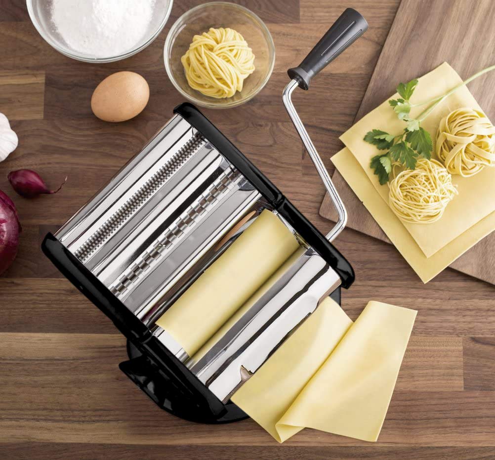 Cestari Stainless Steel Pasta Maker Machine - 150mm Roller with Patented Non-Slip Suction Base - Includes Pasta Cutter, Hand Crank & Italian Recipes - Perfect for Homemade Pasta, Ravioli & Noodle Making at Home