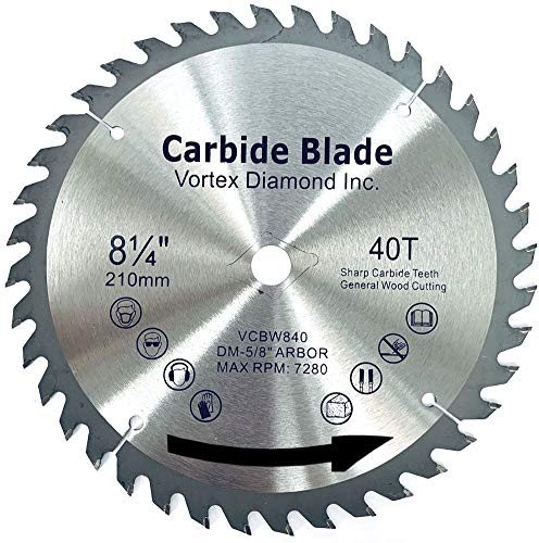 (10 Pack) VORTEX DIAMOND VWB 8-1/4 Inch 40 Teeth TCT Circular Saw Blades for Hardwood & Softwood - Premium General Purpose Cutting Discs - Perfect for Table Saws, Miter Saws & Circular Saws (8.25 Inch 40T)