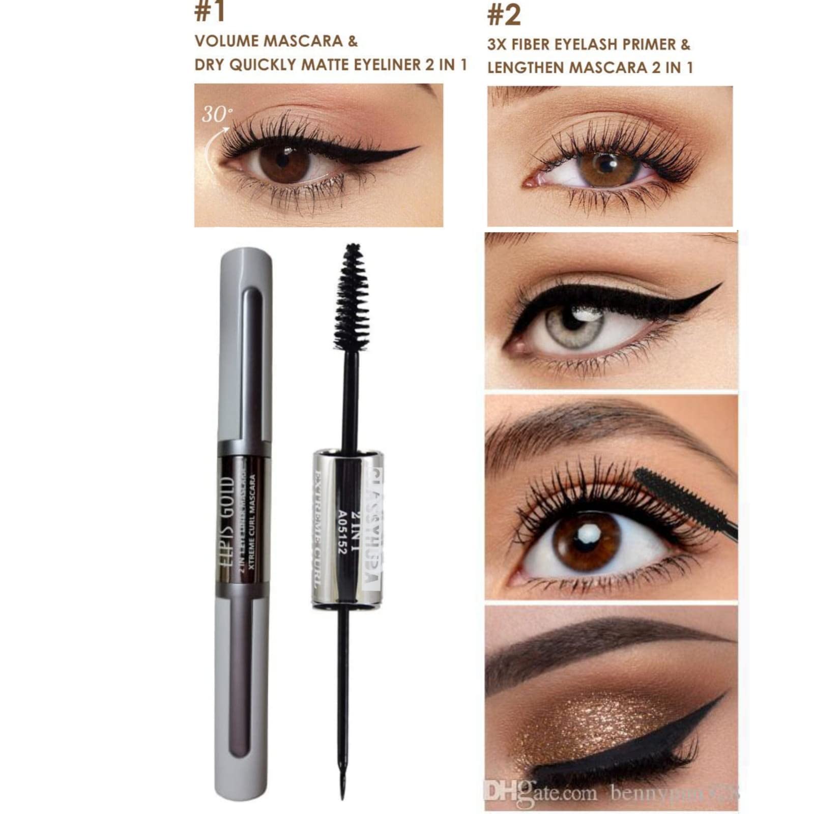 Huda Professional Waterproof 2-in-1 Eyeliner & Mascara - Long Lasting, Smudge Proof Eye Makeup for All-Day Wear | Perfect for Work, Parties & Special Occasions