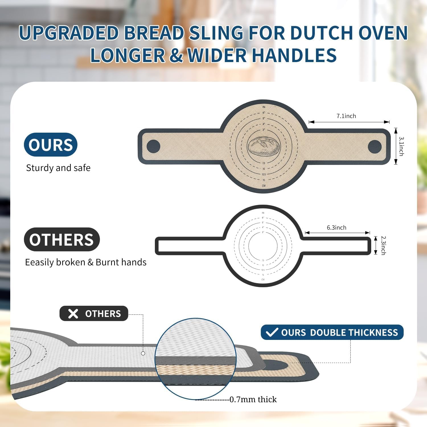 2 Pack Silicone Bread Sling for Dutch Oven - Non-Stick Heat Resistant Reusable Baking Mat with Long Handle - Perfect for Sourdough Bread Making, Artisan Loaf Transfer & Baking Accessories - Ideal for Home Bakers & Bread Making Enthusiasts