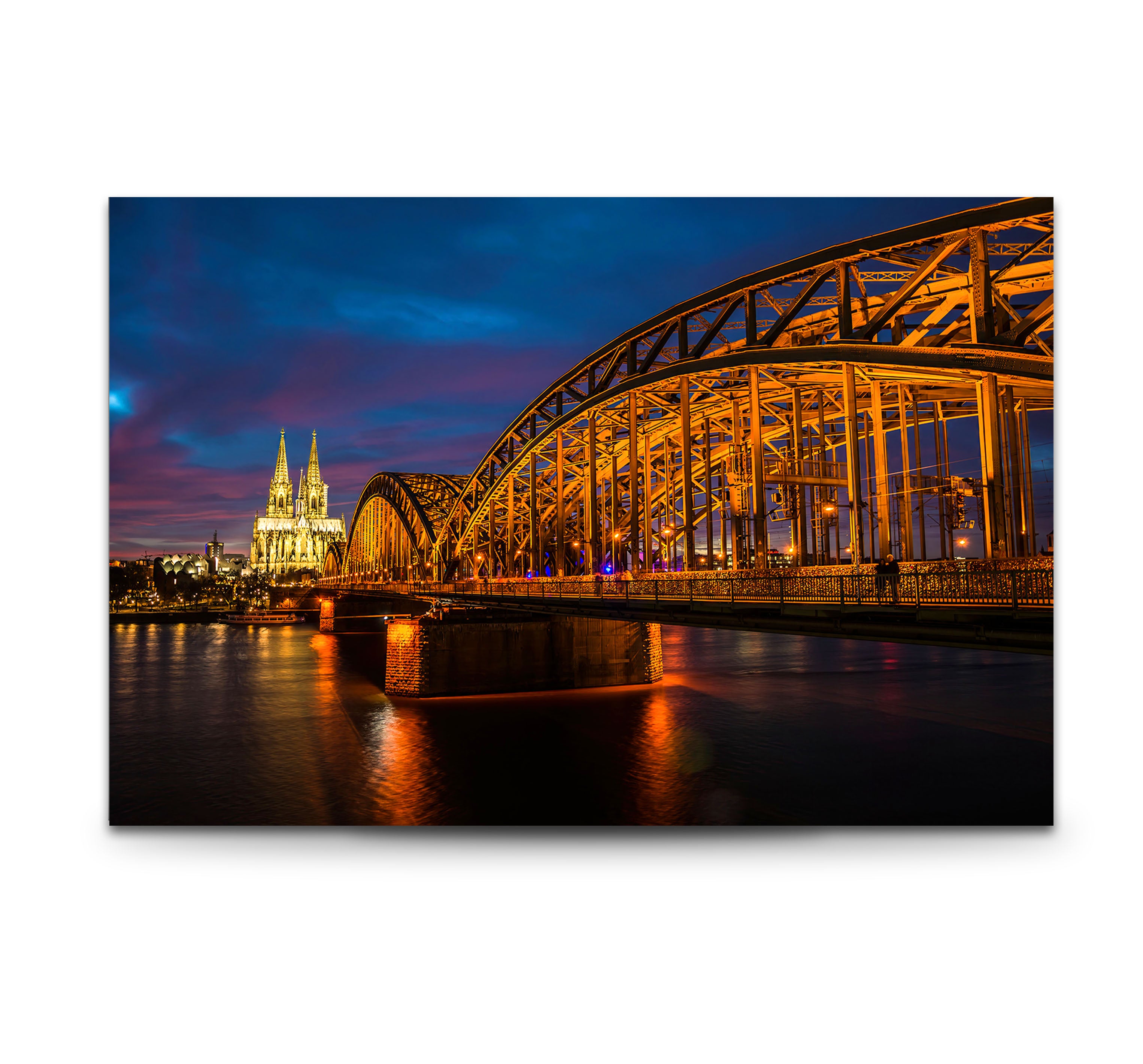 Cologne Cathedral and Hohenzollern Bridge Wall Art - Illuminated Cityscape Glass Print | Stunning German Landmark Decor for Living Room, Office & Gifts