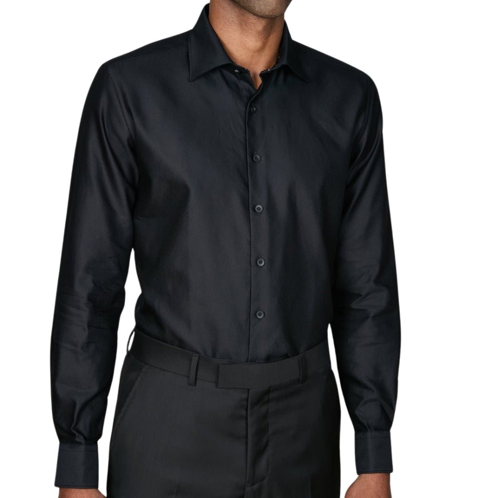 ABELARD Slim Fit Button Evening Shirt for Men - Single Cuff Formal Dress Shirt in Black - Perfect for Weddings, Business Meetings & Special Occasions