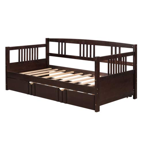 Twin Size Wooden Daybed with Trundle - Espresso Finish | Space-Saving Sleeper for Guest Room, Kids Bedroom & Small Apartments