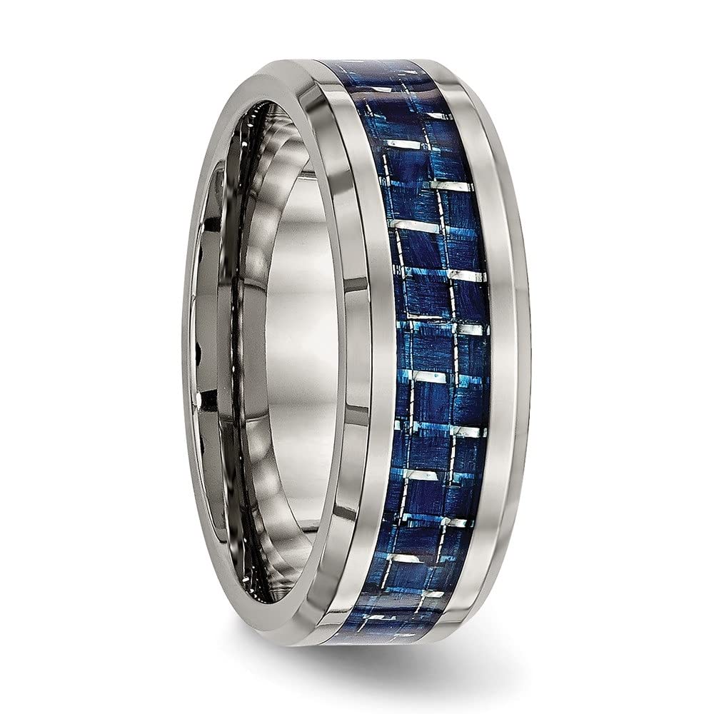 Titanium 8mm Blue Carbon Fiber Wedding Band Ring for Men - Polished Finish, Comfort Fit, Durable & Lightweight - Perfect for Engagement, Anniversary & Everyday Wear
