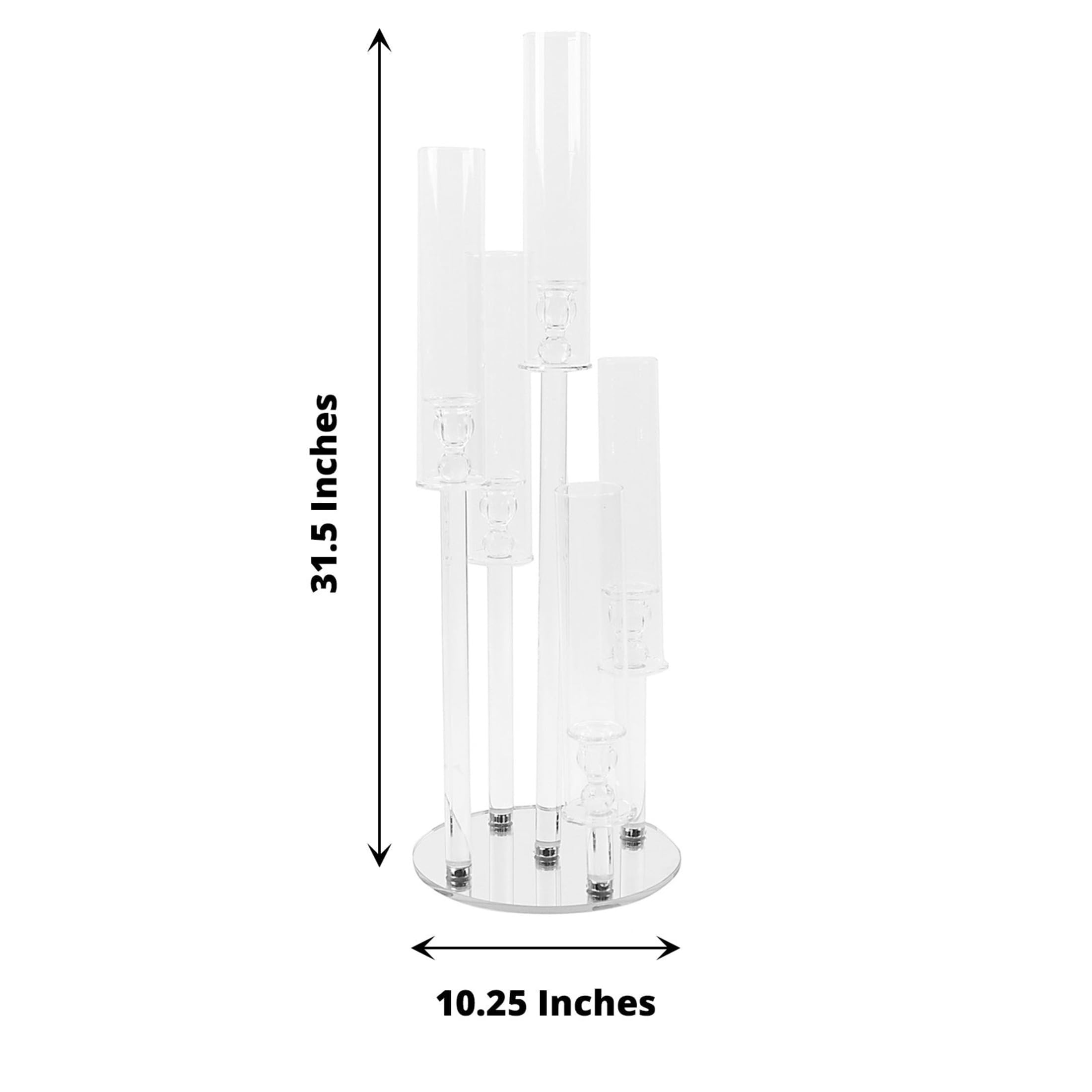 32 Inch Clear 5-Arm Round Crystal Glass Candelabra Taper Candle Holder - Elegant Wedding Centerpiece, Party Reception Decor, Home Dining Table Decoration for Romantic Ambiance & Special Occasions