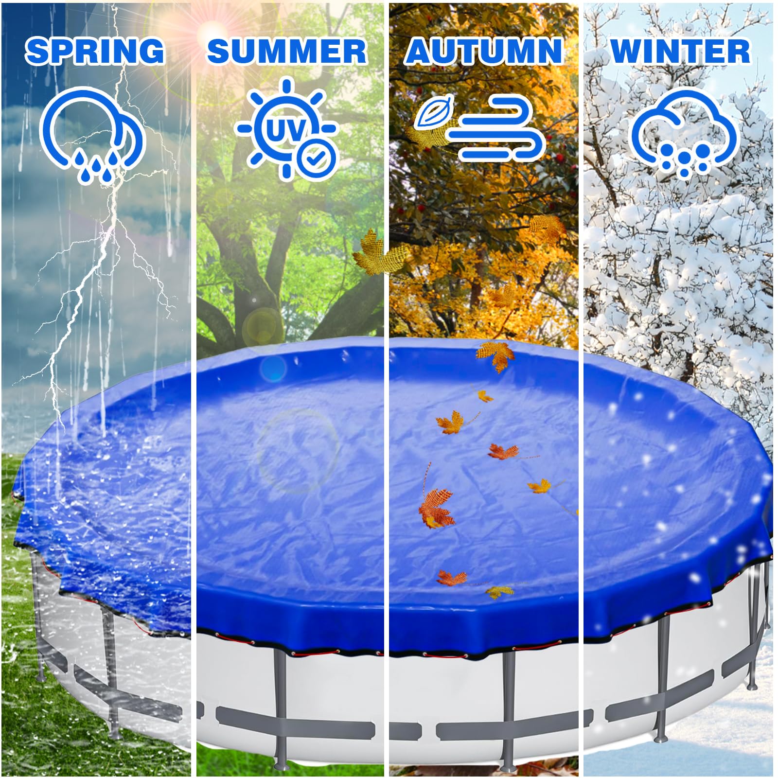 24Ft Winter Round Pool Cover for Above Ground Pools - Extra Thick & Durable PE Material, Cold & UV Resistant - Perfect for Winter Protection, Snow Load & Leaf Debris Prevention - Blue