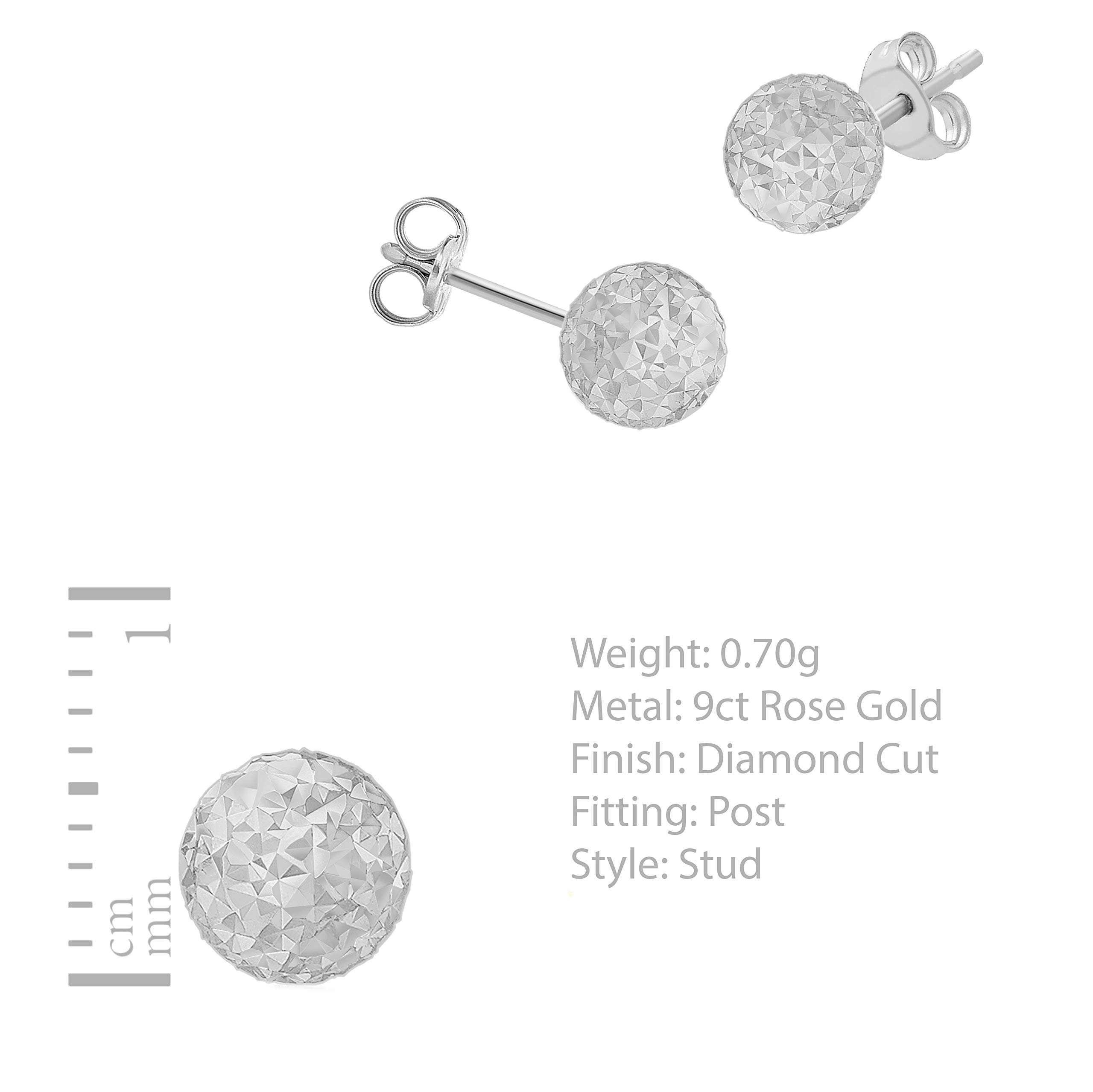 Carissima Gold 9ct Diamond Cut Ball Stud Earrings for Women - 6mm Elegant Gold Hoop Earrings for Daily Wear, Parties & Special Occasions